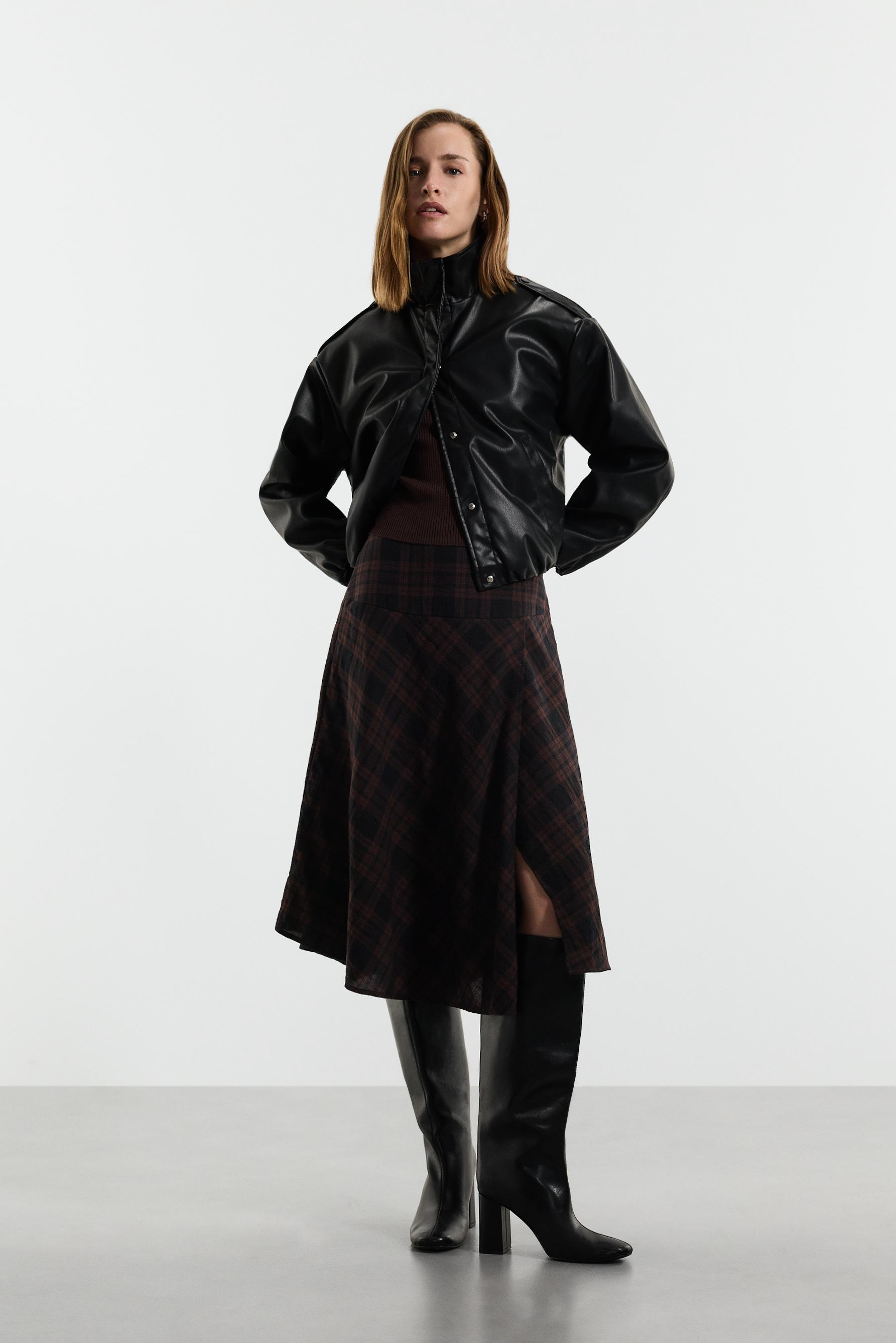 Cropped leather effect bomber jacket — BLACK