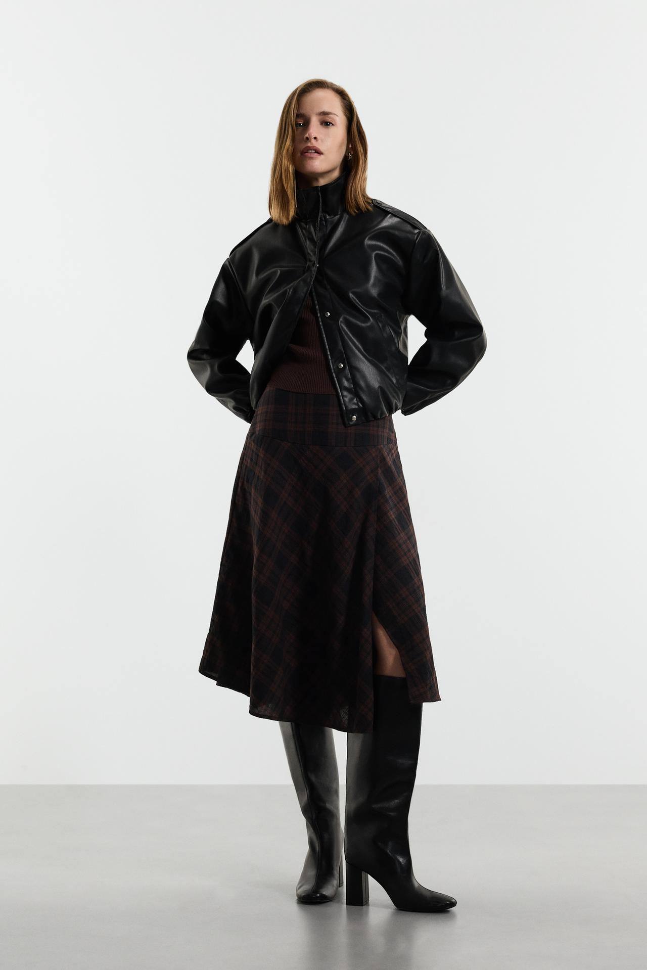 Cropped leather effect bomber jacket — BLACK