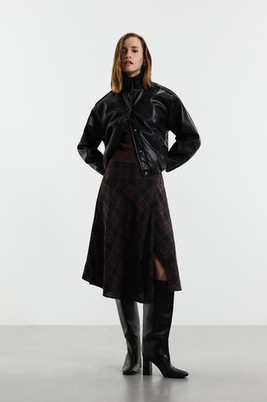 Cropped leather effect bomber jacket — BLACK 2