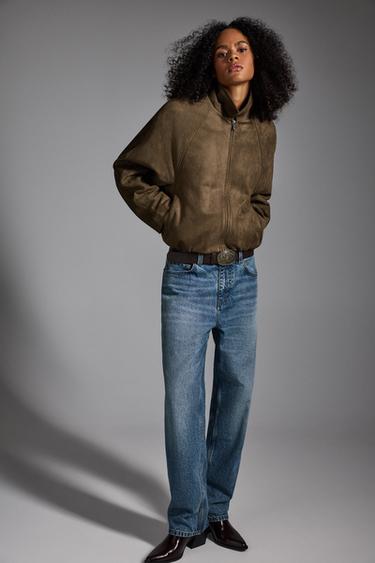 Puffed faux suede bomber jacket — DARK KHAKI 5