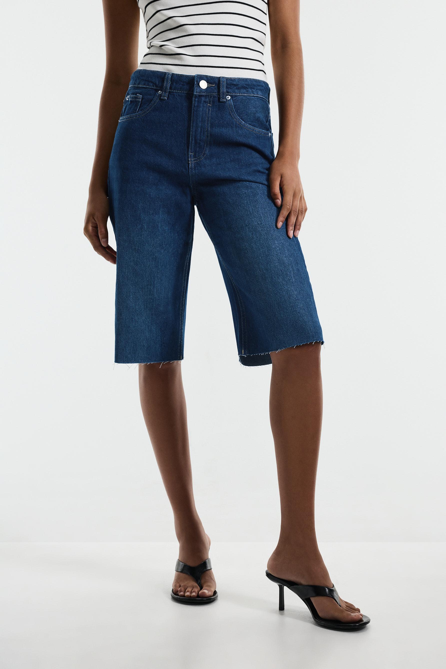 Slim fit wide-leg denim Bermuda shorts — DARK INDIGO