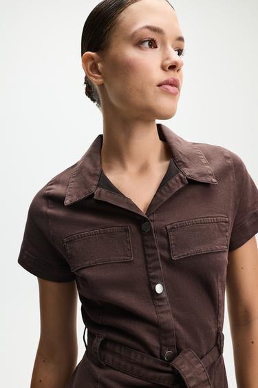 Fitted denim button-front dress — BROWN MARL 4