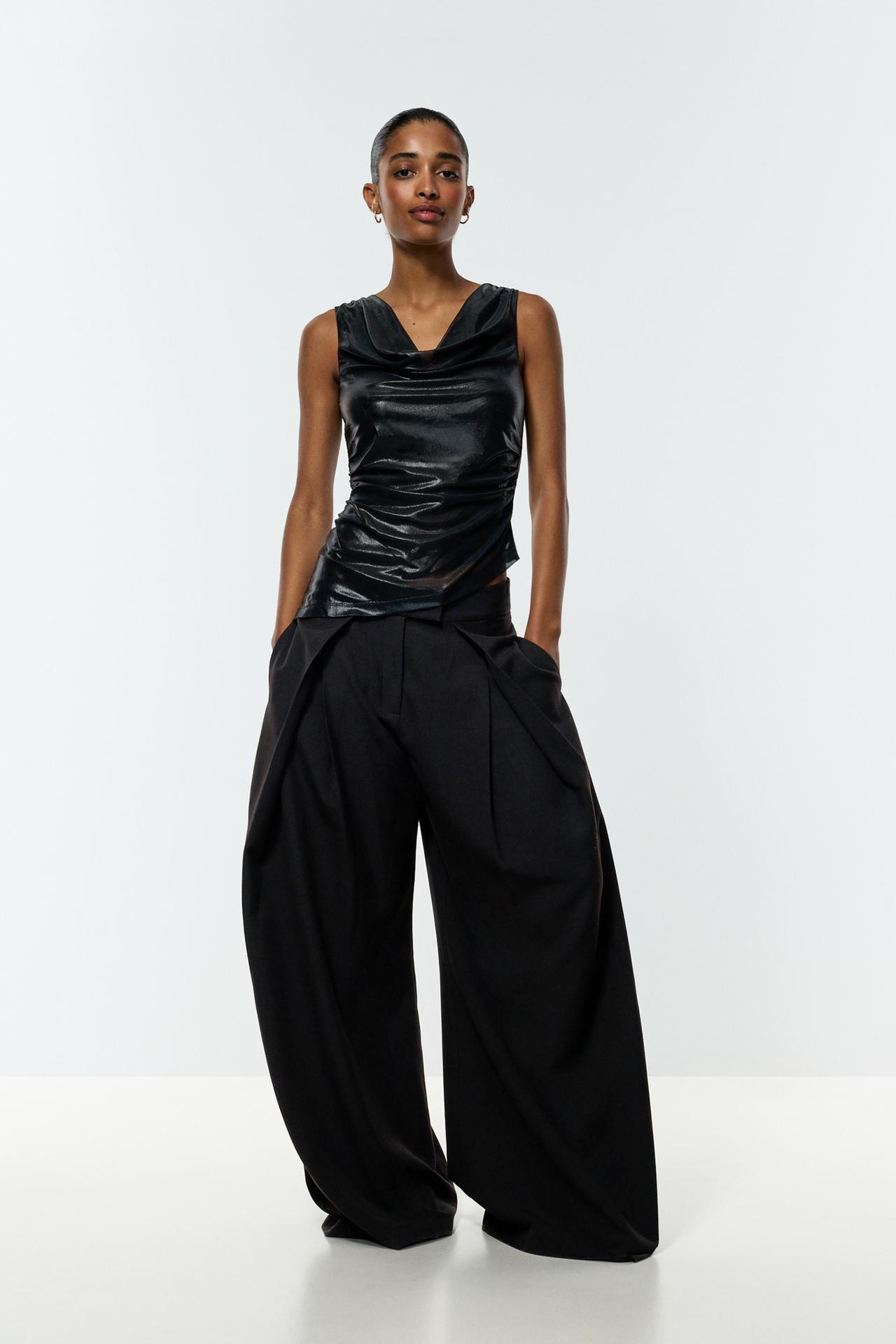 Metallic effect asymmetrical top — BLACK