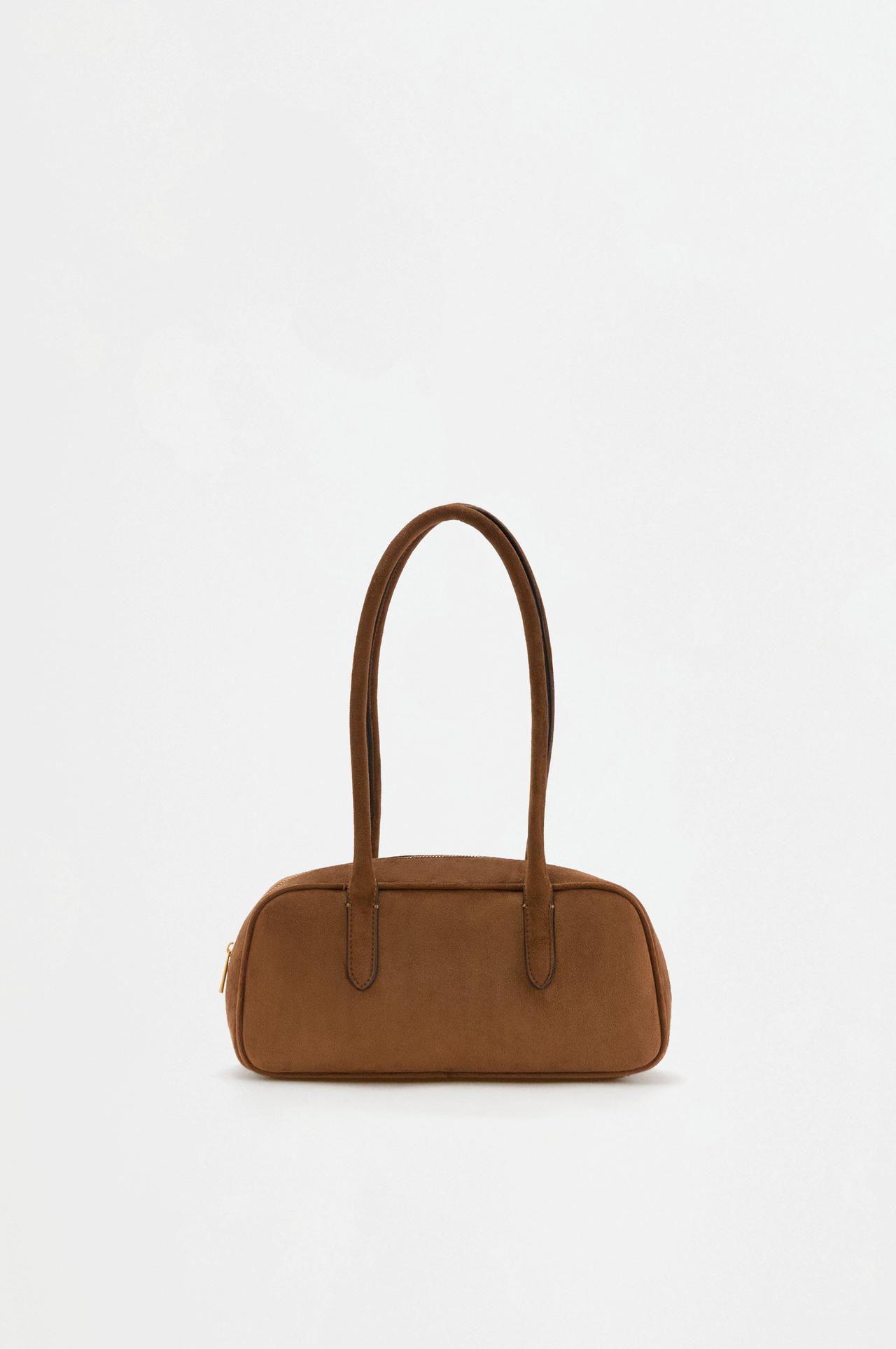 Faux suede shoulder bag — CAMEL