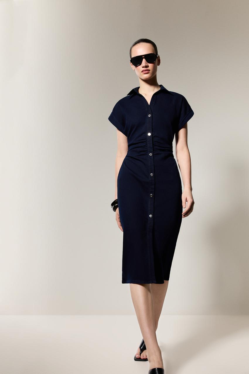 fitted button down denim dress Fitted Denim Button Down Dress Blue Denim / Small (0/2)