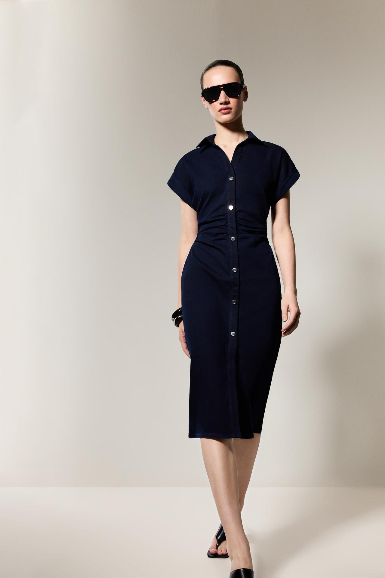 Denim midi button dress — BLUE