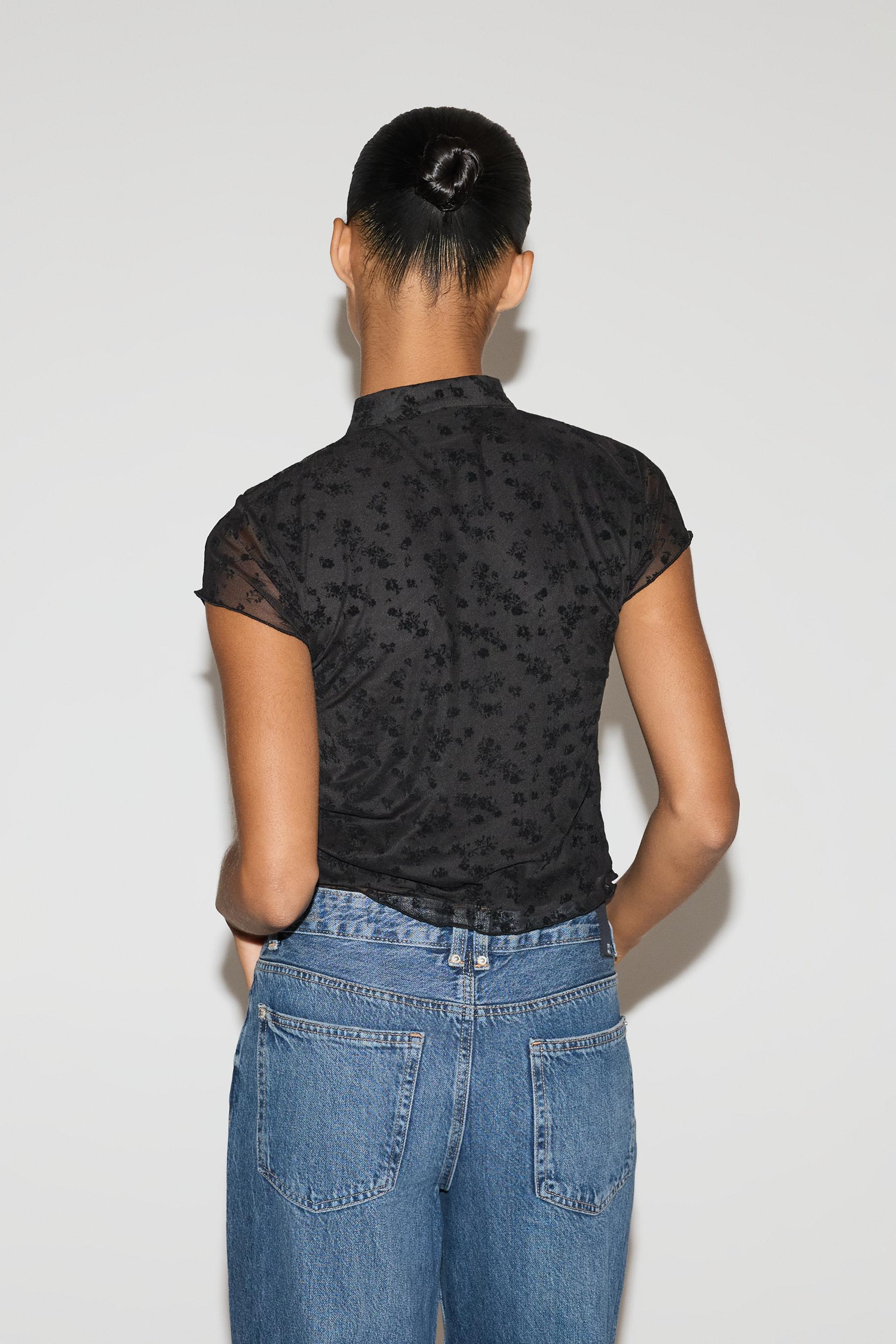 Slim fit stand collar T-shirt — BLACK
