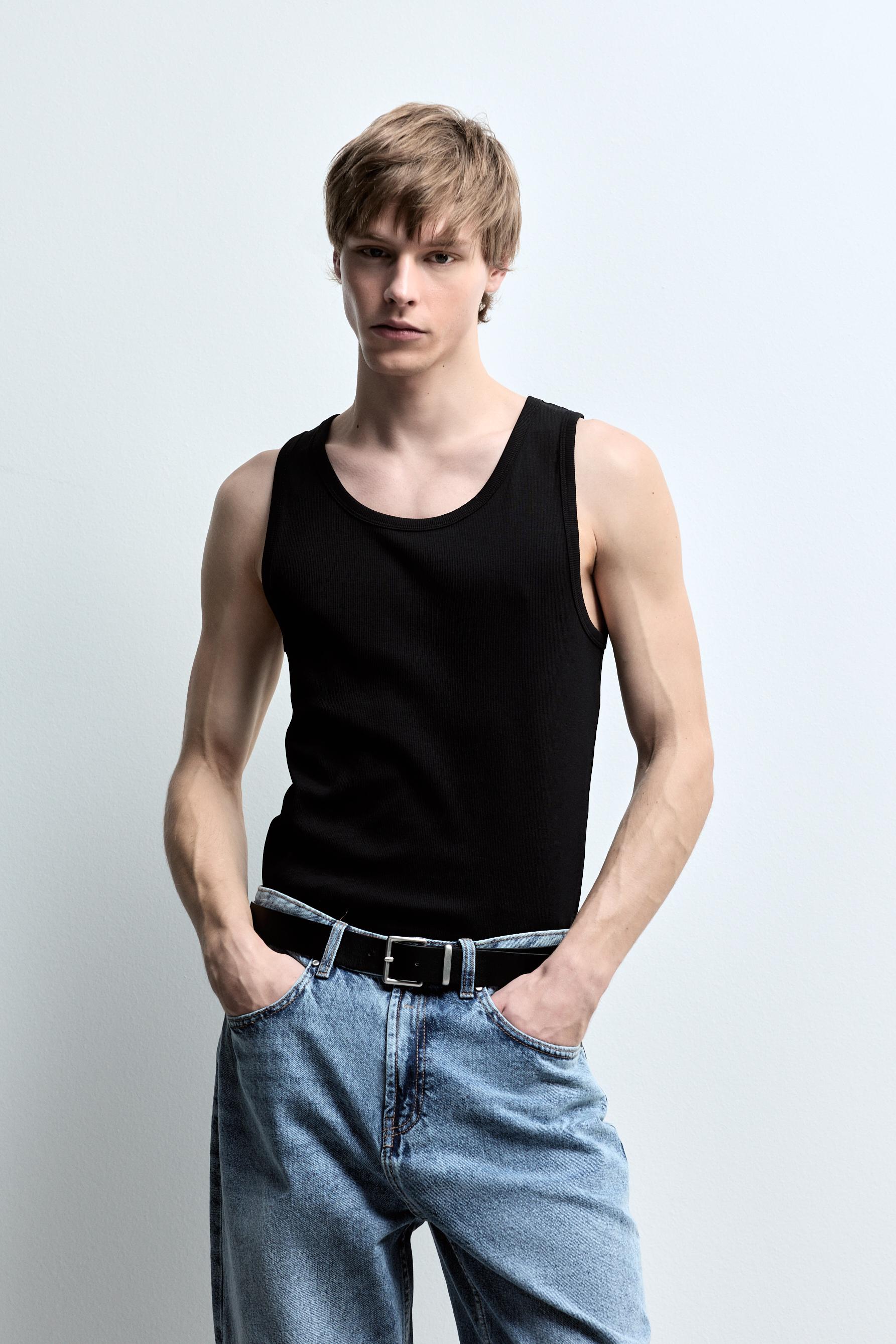 Ribbed vest top — BLACK