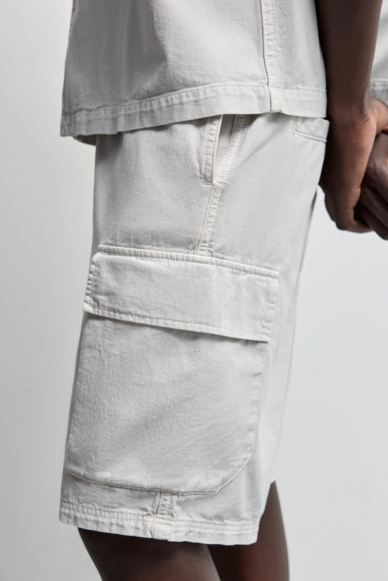 Cargo denim jogger Bermuda shorts — PALE GREY