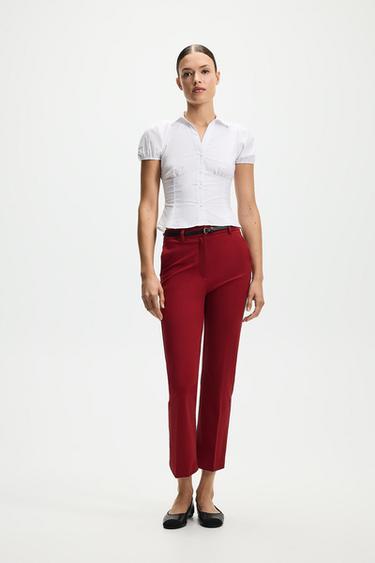 Skinny trousers with belt — DARK PINK 2