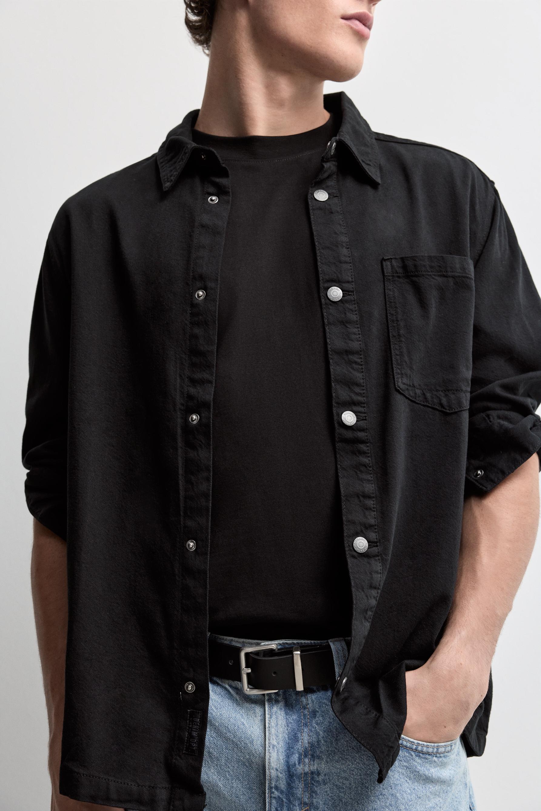 Lightweight denim overshirt — BLACK