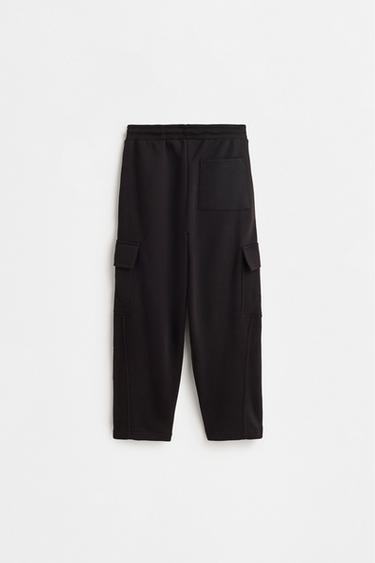 Plush barrel-leg cargo pants — BLACK 2