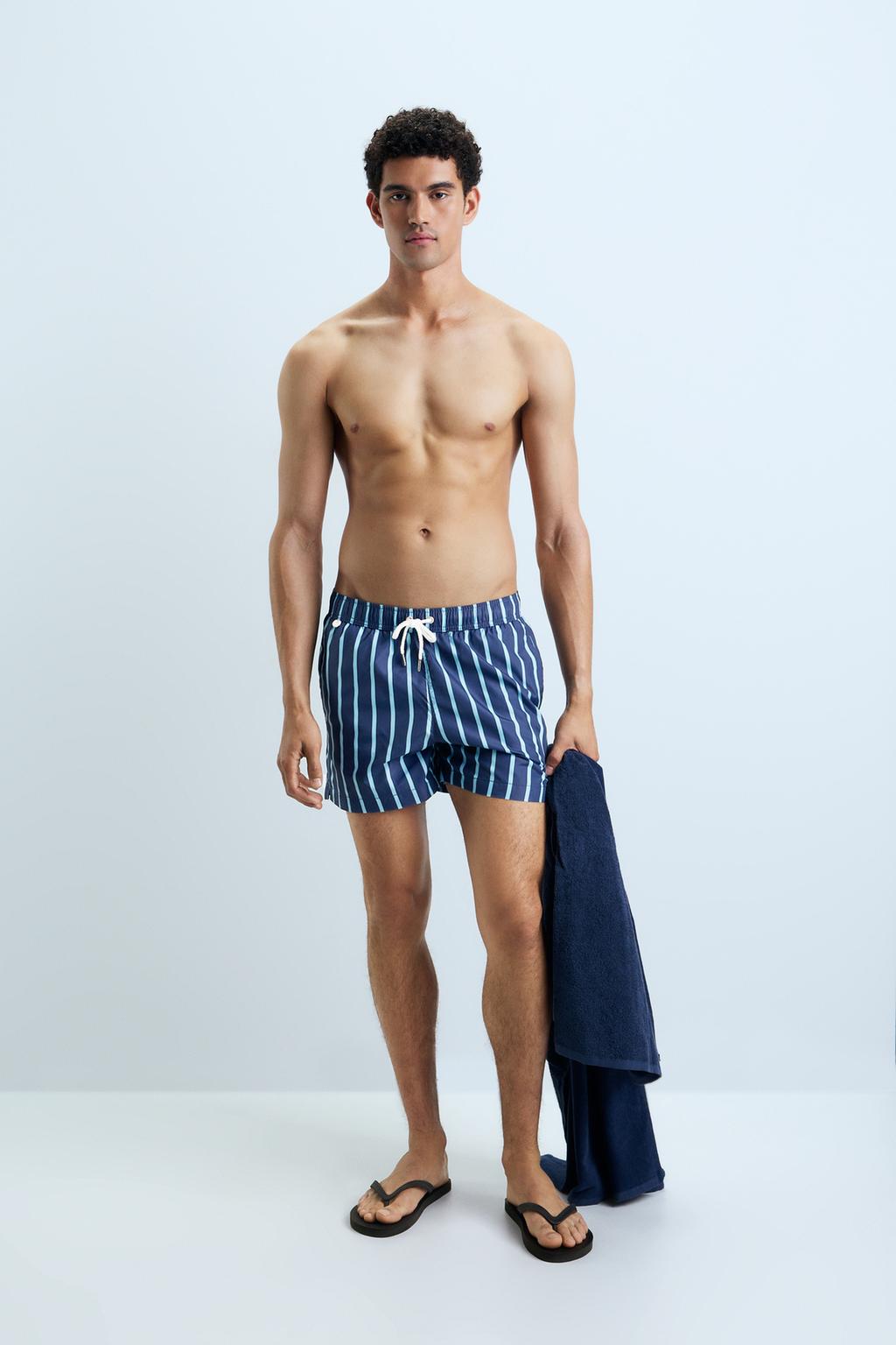 Regular fit striped swimming trunks