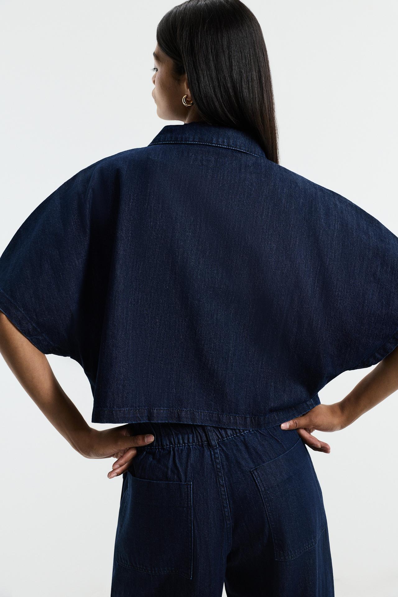 Indigo cropped denim shirt — NAVY
