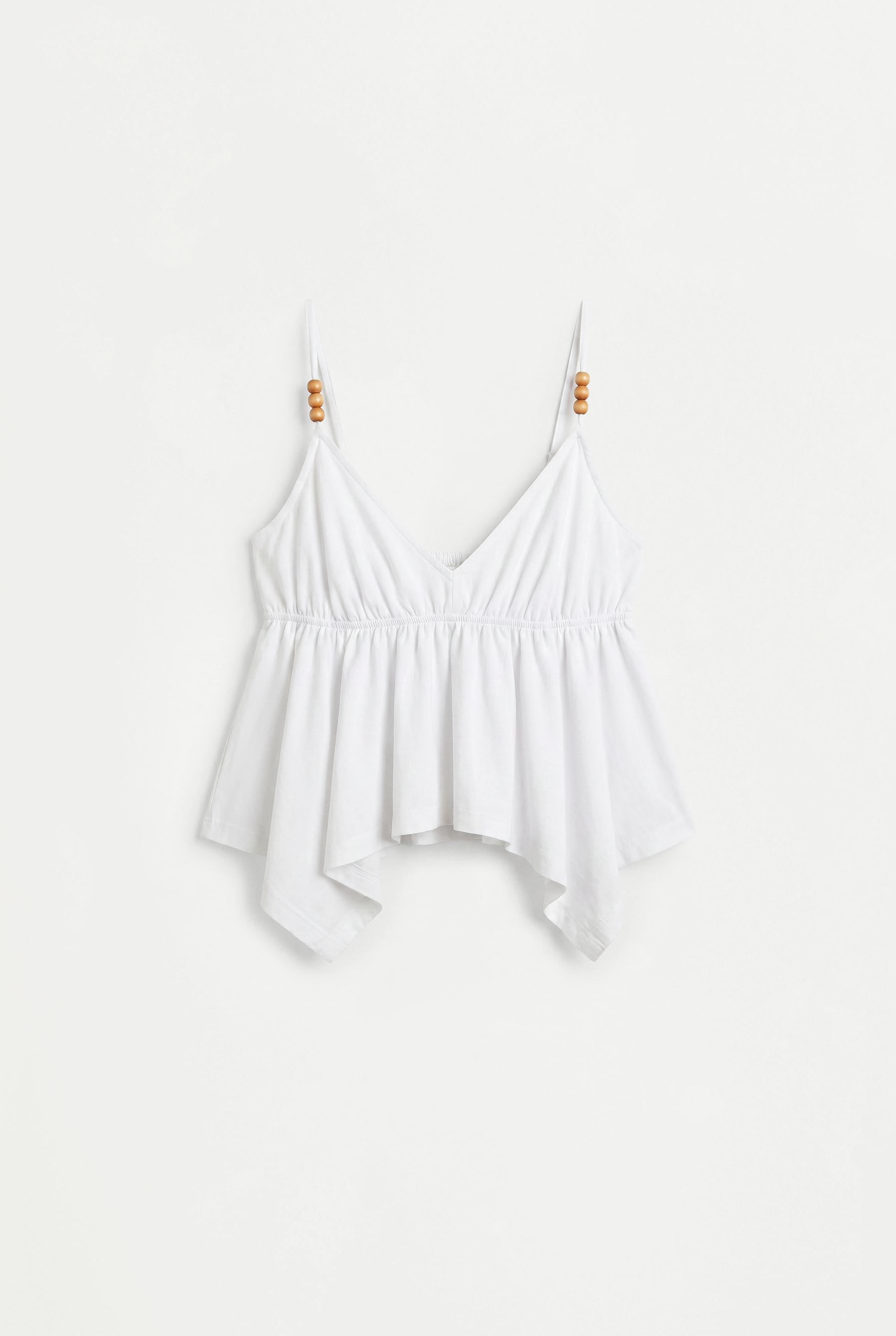 Beaded swing top — OFF WHITE