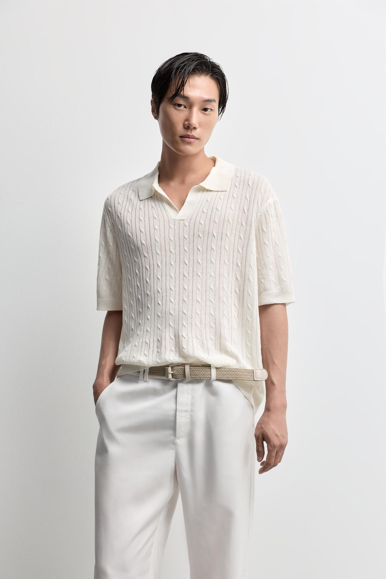 Linen knit polo shirt — OFF WHITE