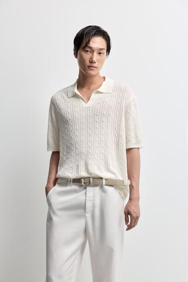 Linen knit polo shirt — OFF WHITE 1