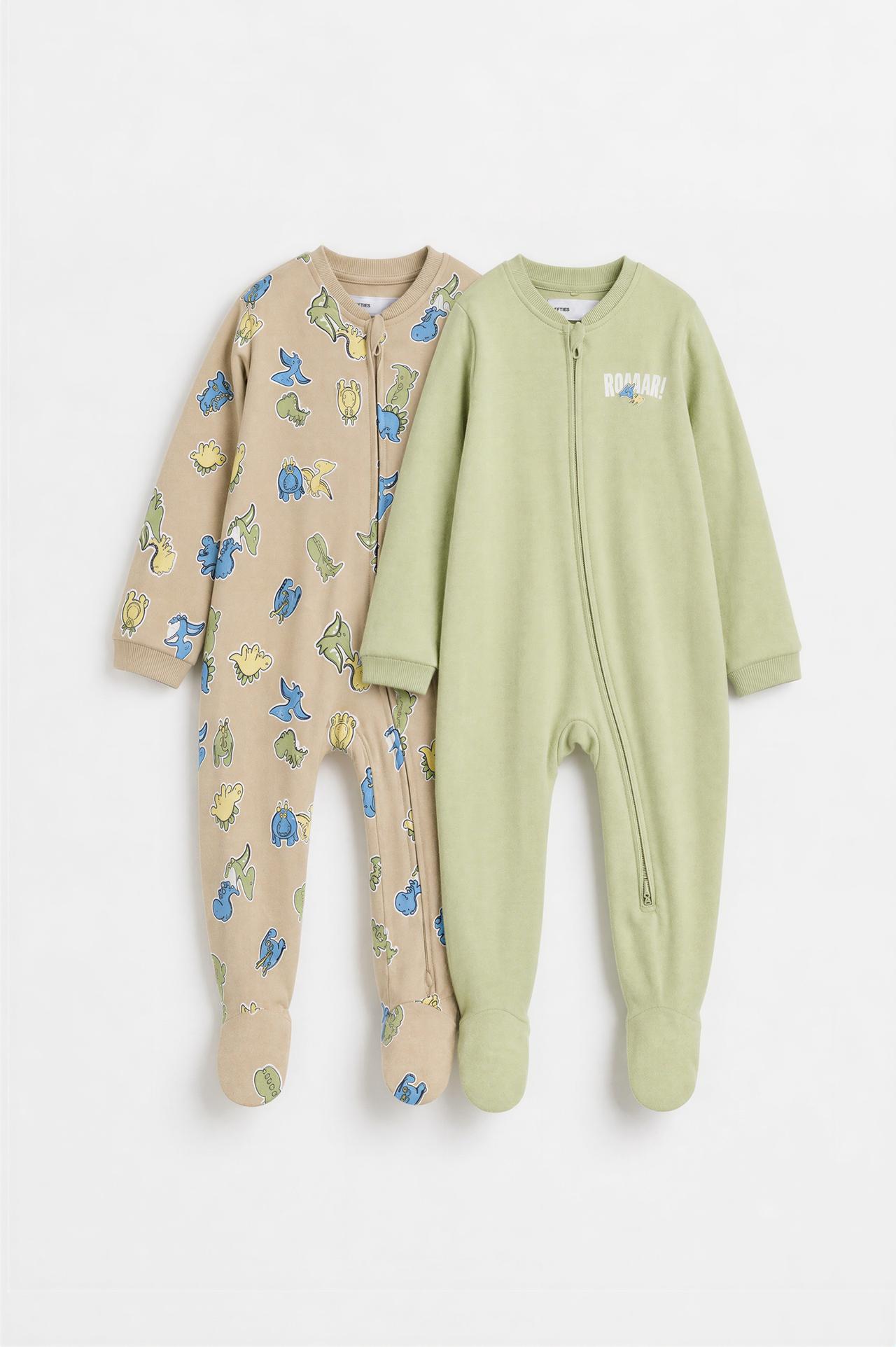 Pack of 2 dinosaur sleepsuits — MEDIUM GREEN
