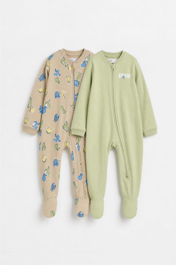 Pack of 2 dinosaur sleepsuits — MEDIUM GREEN