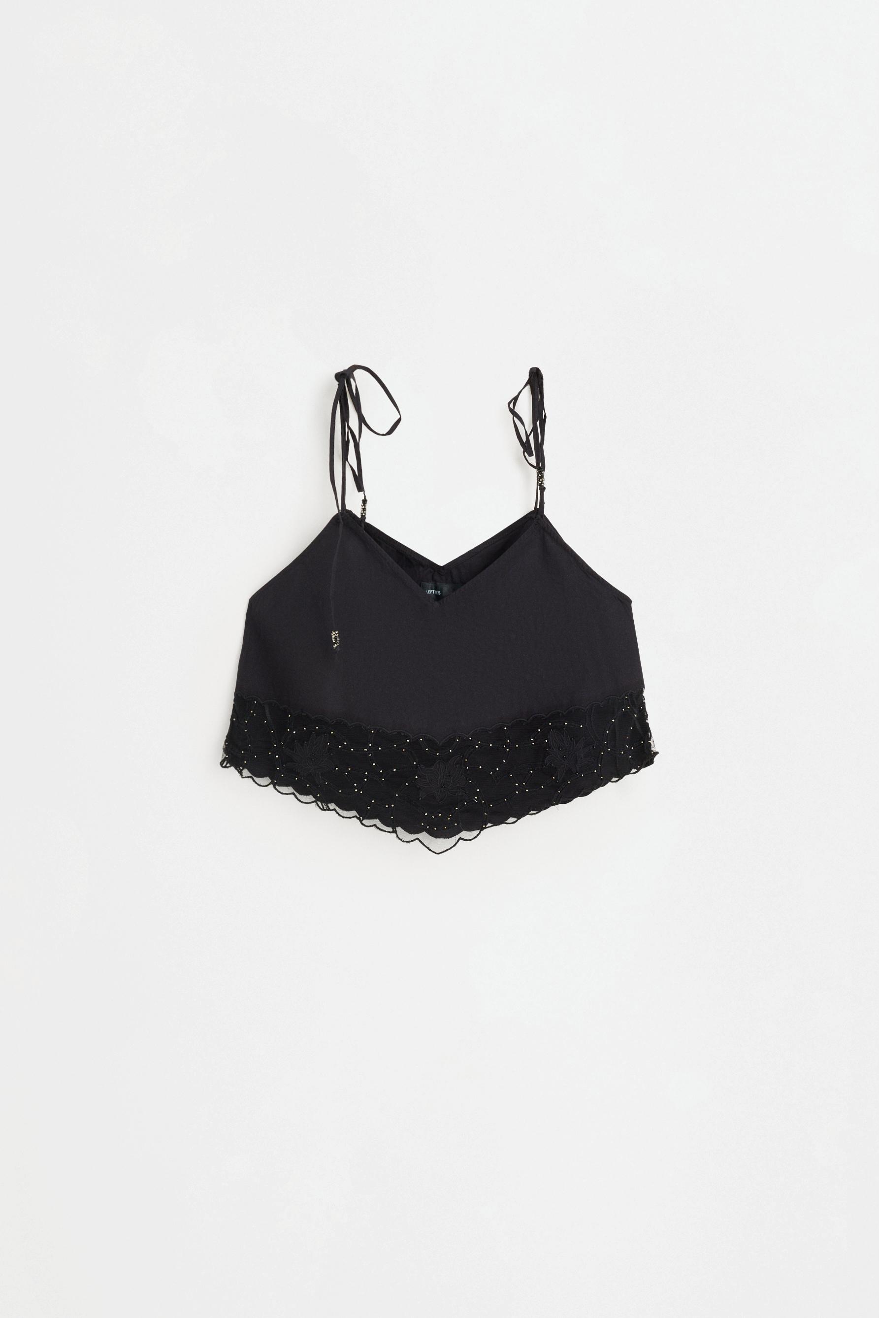 Beaded embroidered top — BLACK