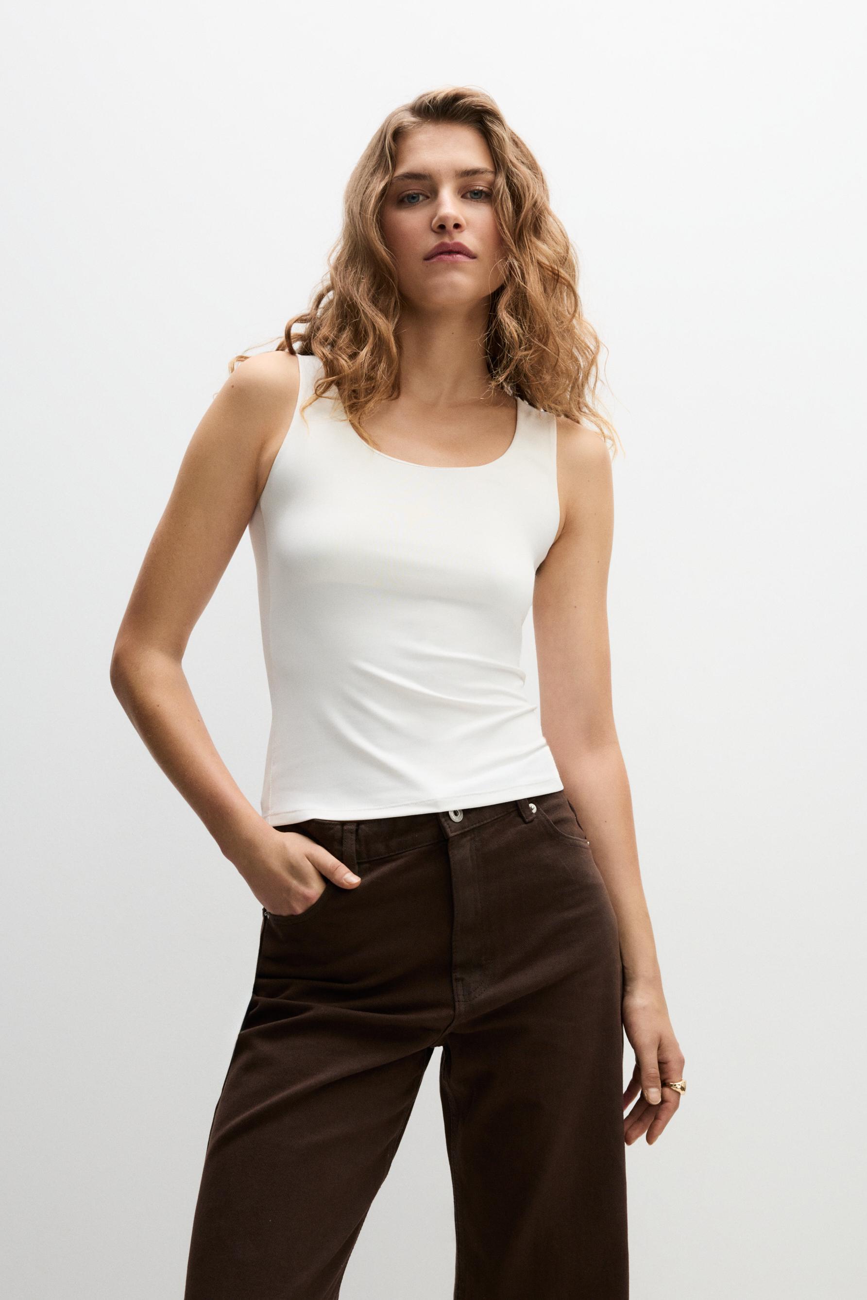 Polyamide T-shirt with wide straps — WHITE