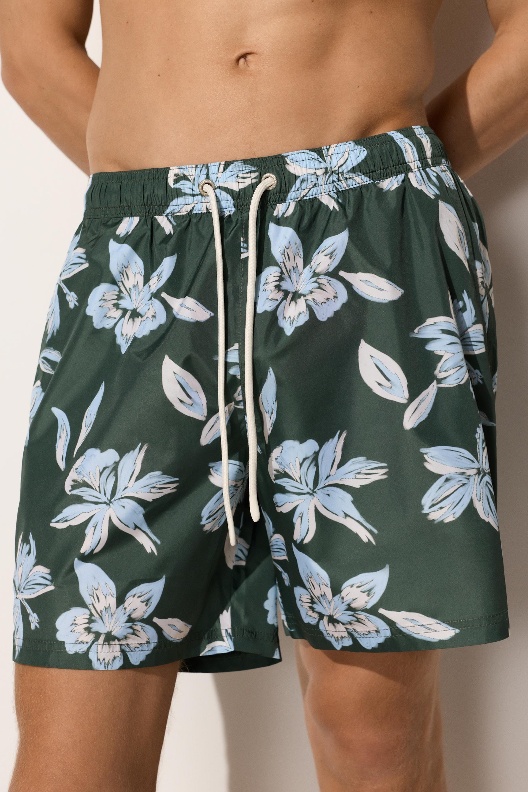 Printed regular fit swim shorts — KHAKI