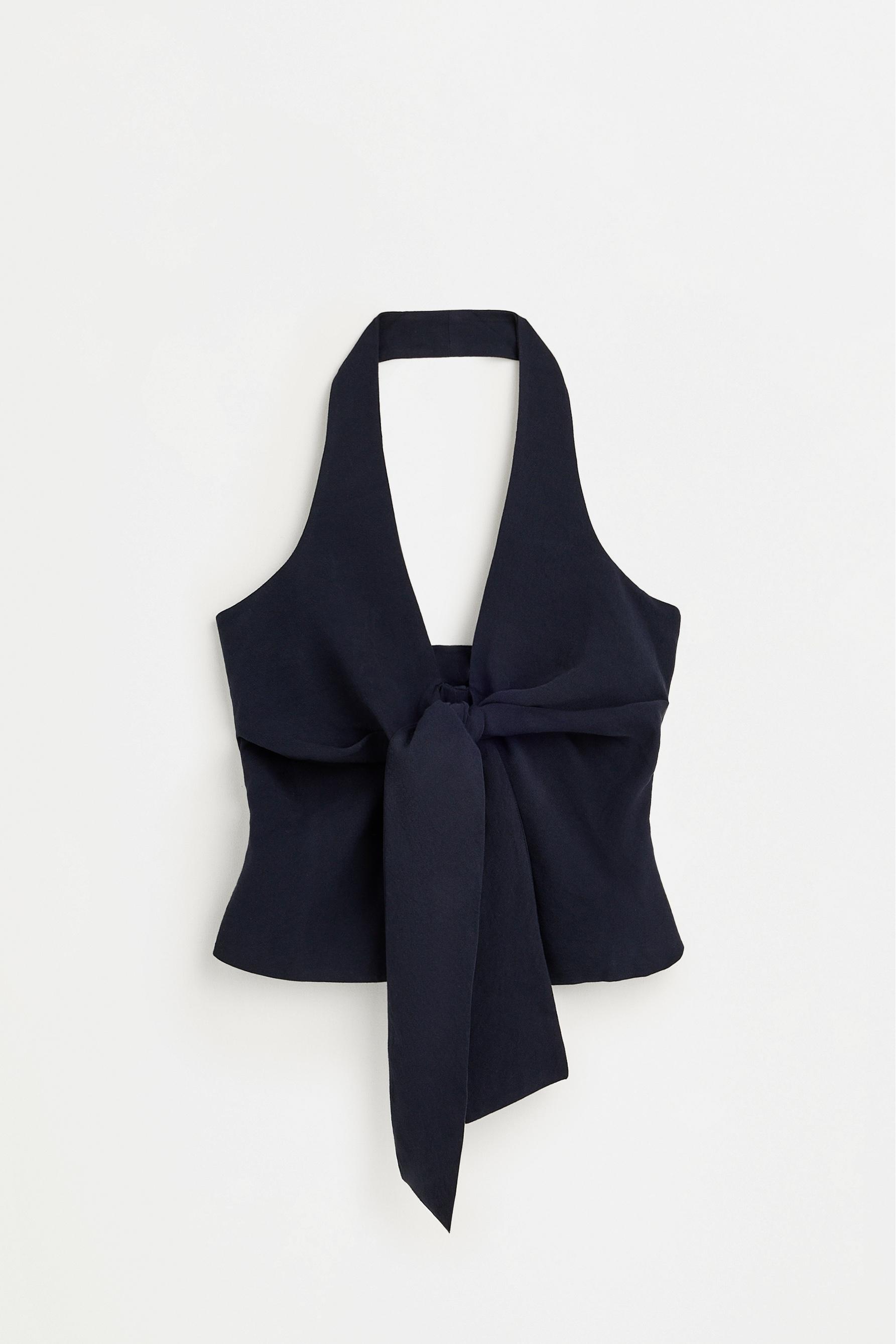 Halter top with front knot — NAVY BLUE