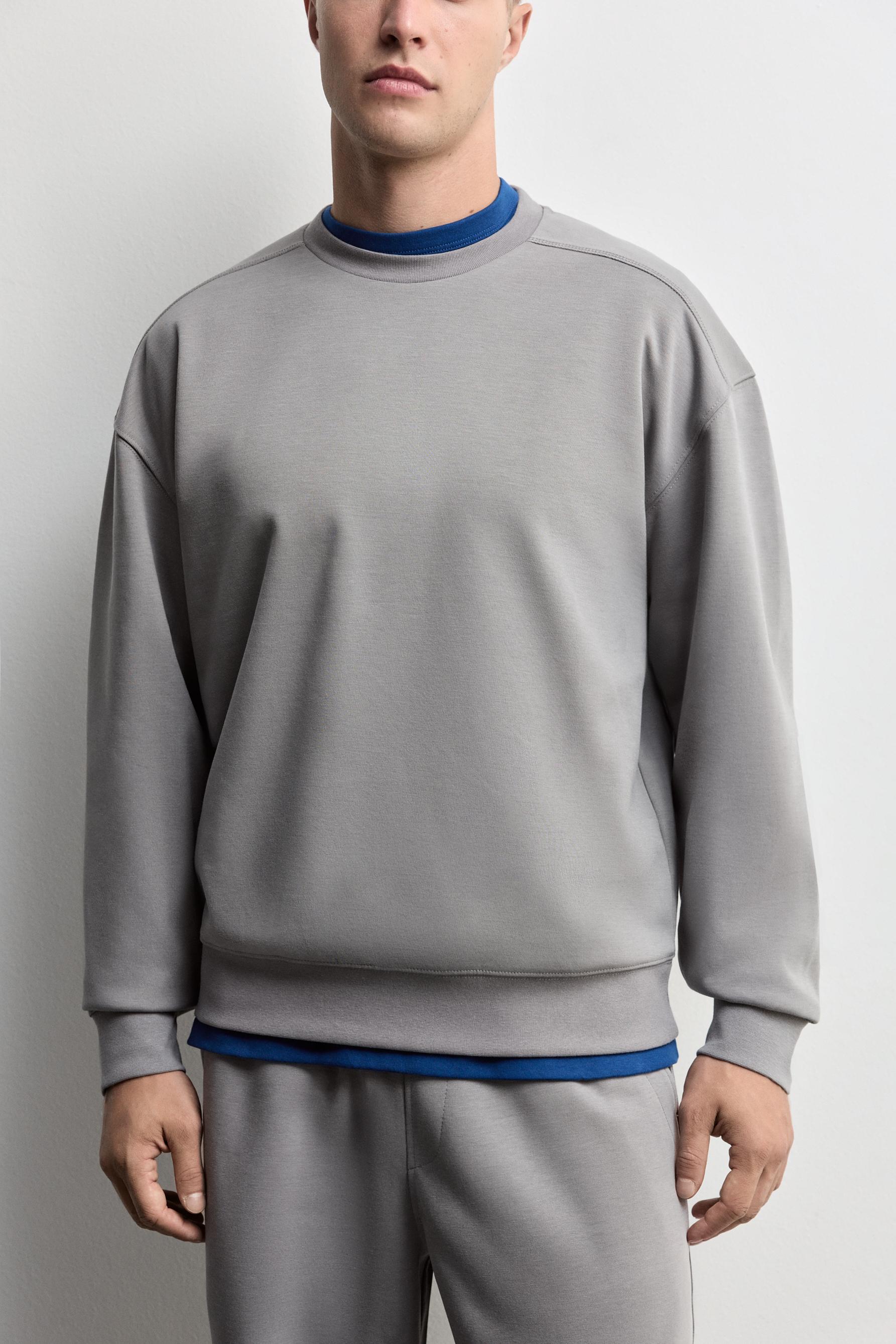 Round neck interlock sweatshirt — MEDIUM GREY