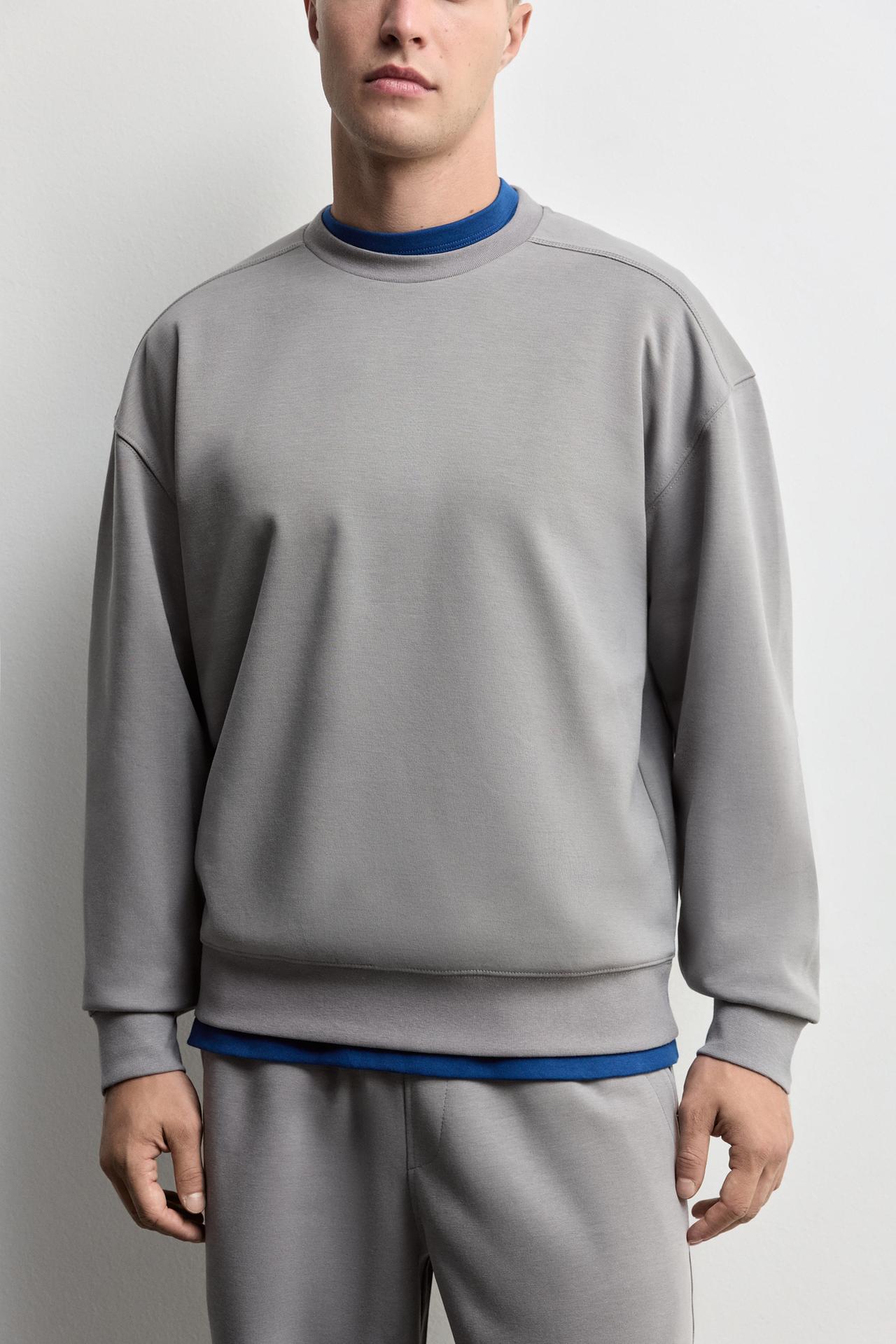 Round neck interlock sweatshirt — MEDIUM GREY