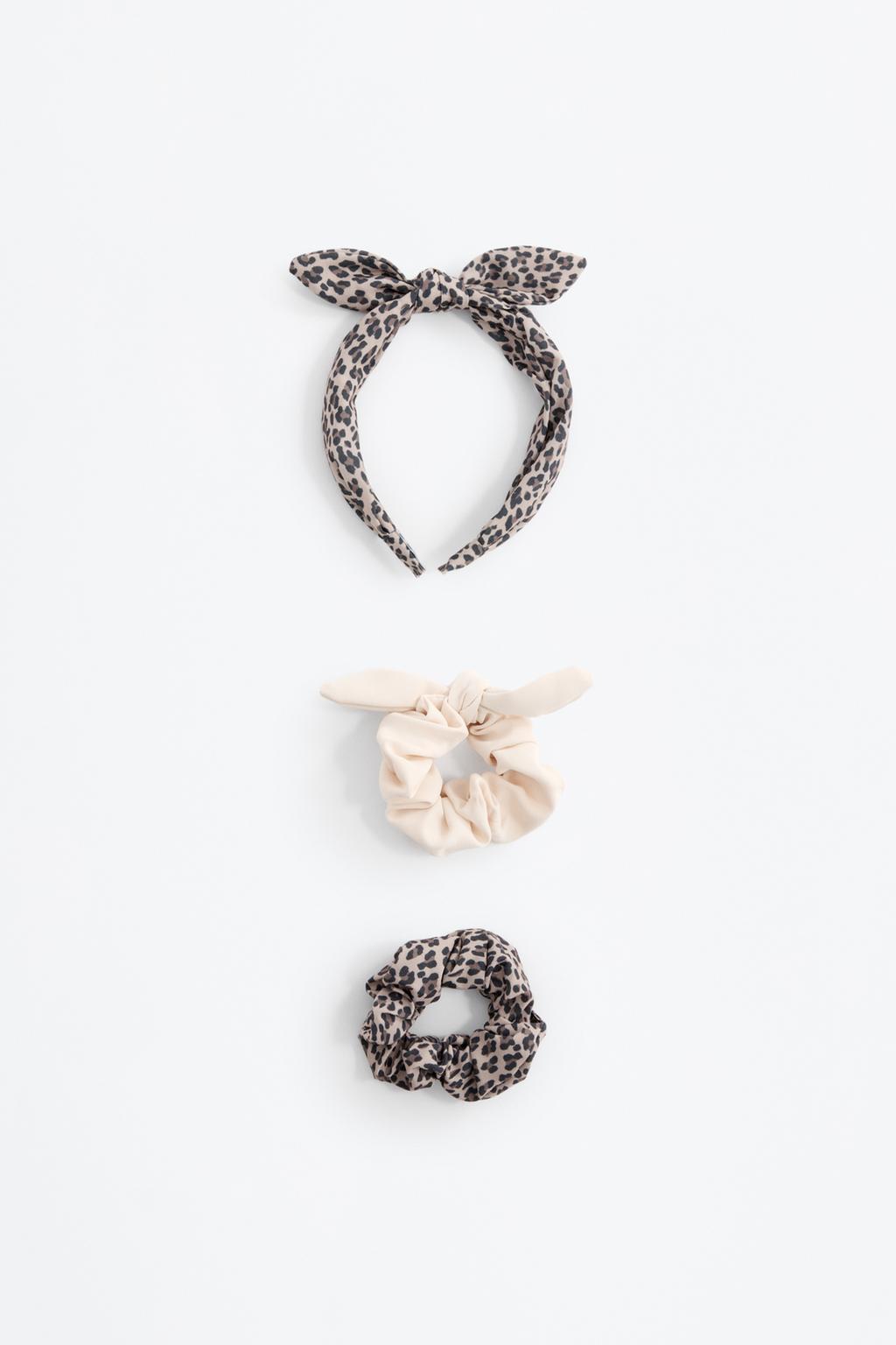 Set of 2 animal print scrunchies and headband