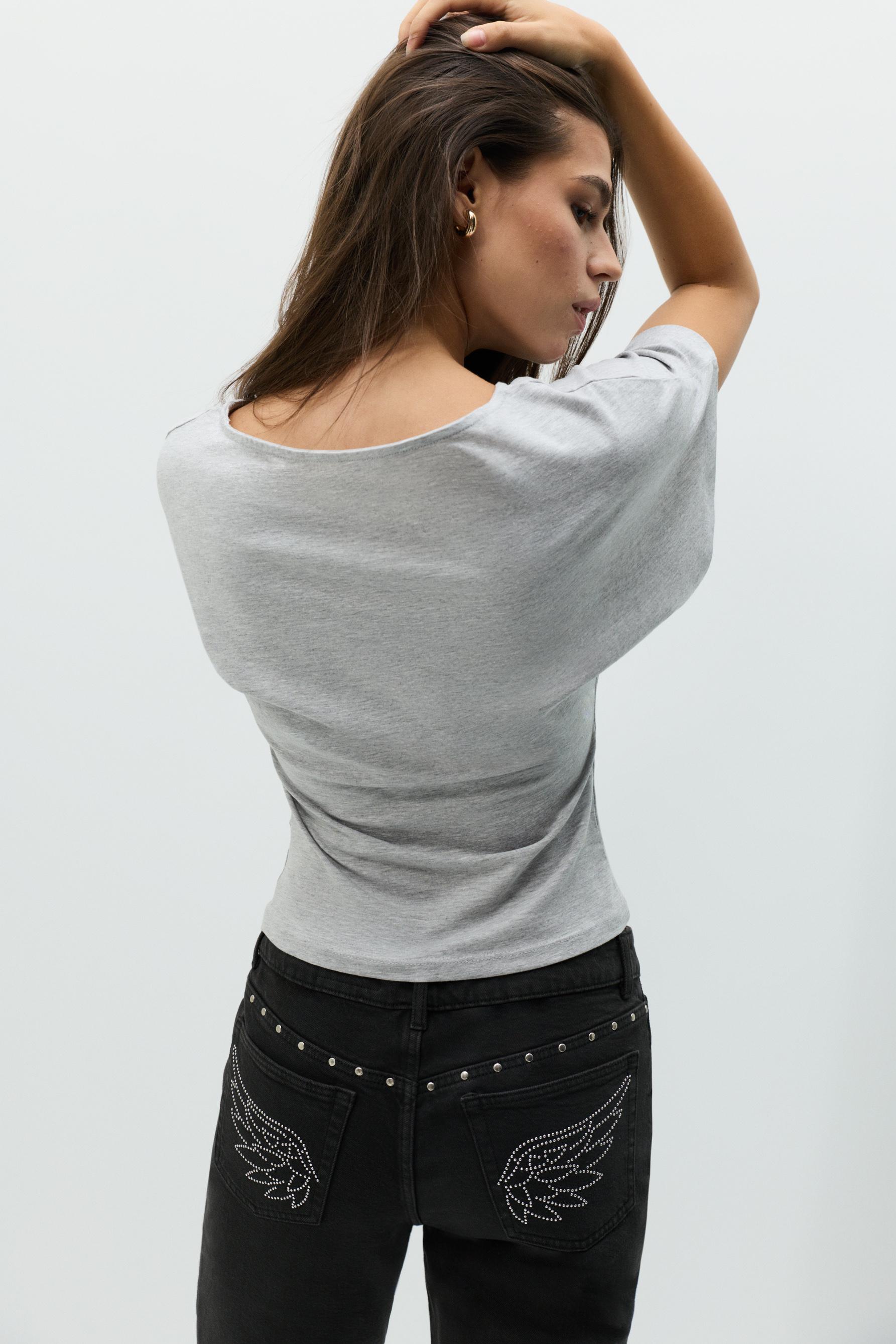 Batwing sleeve top — GREY MARL