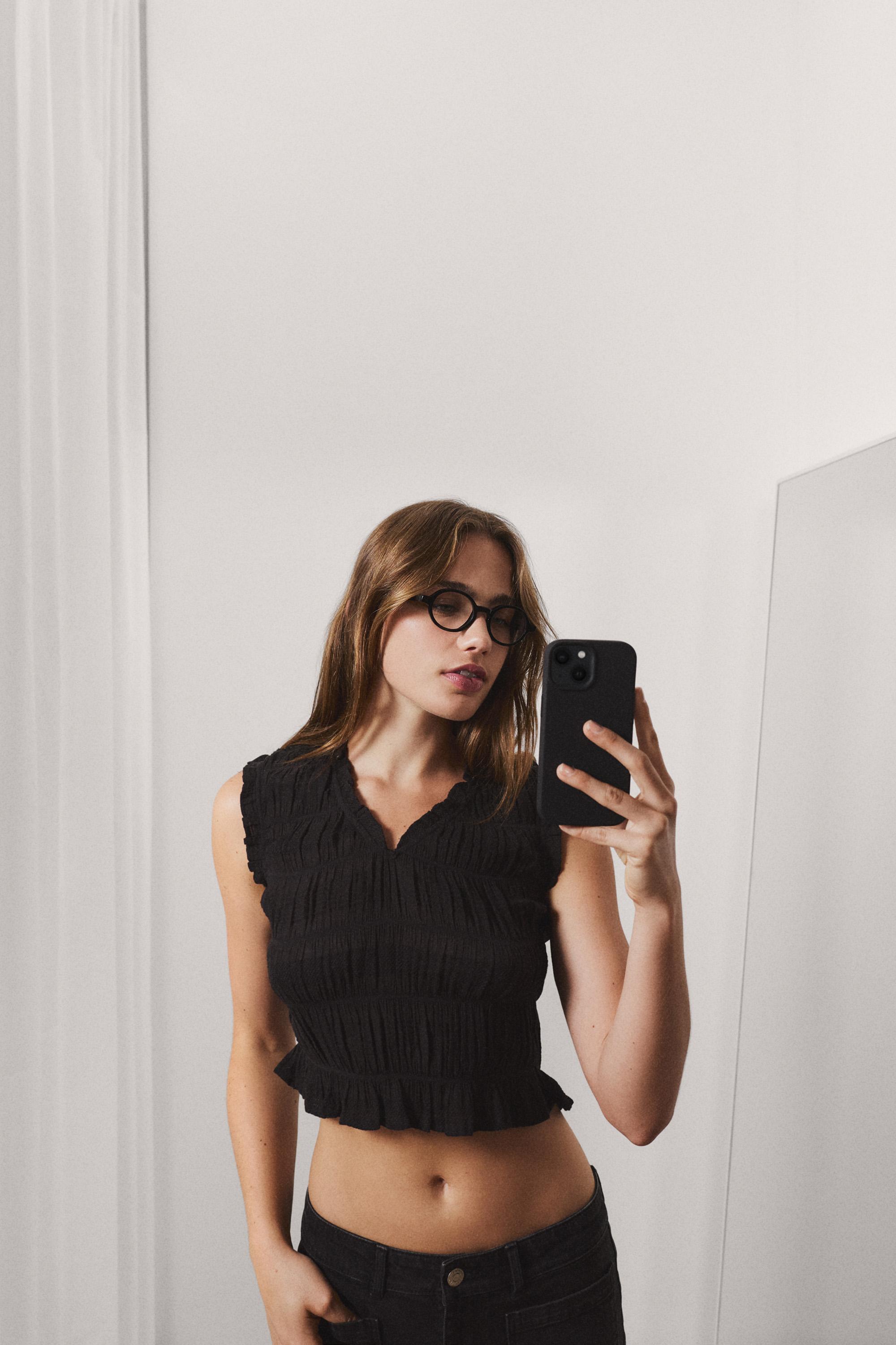Gathered blouse — BLACK
