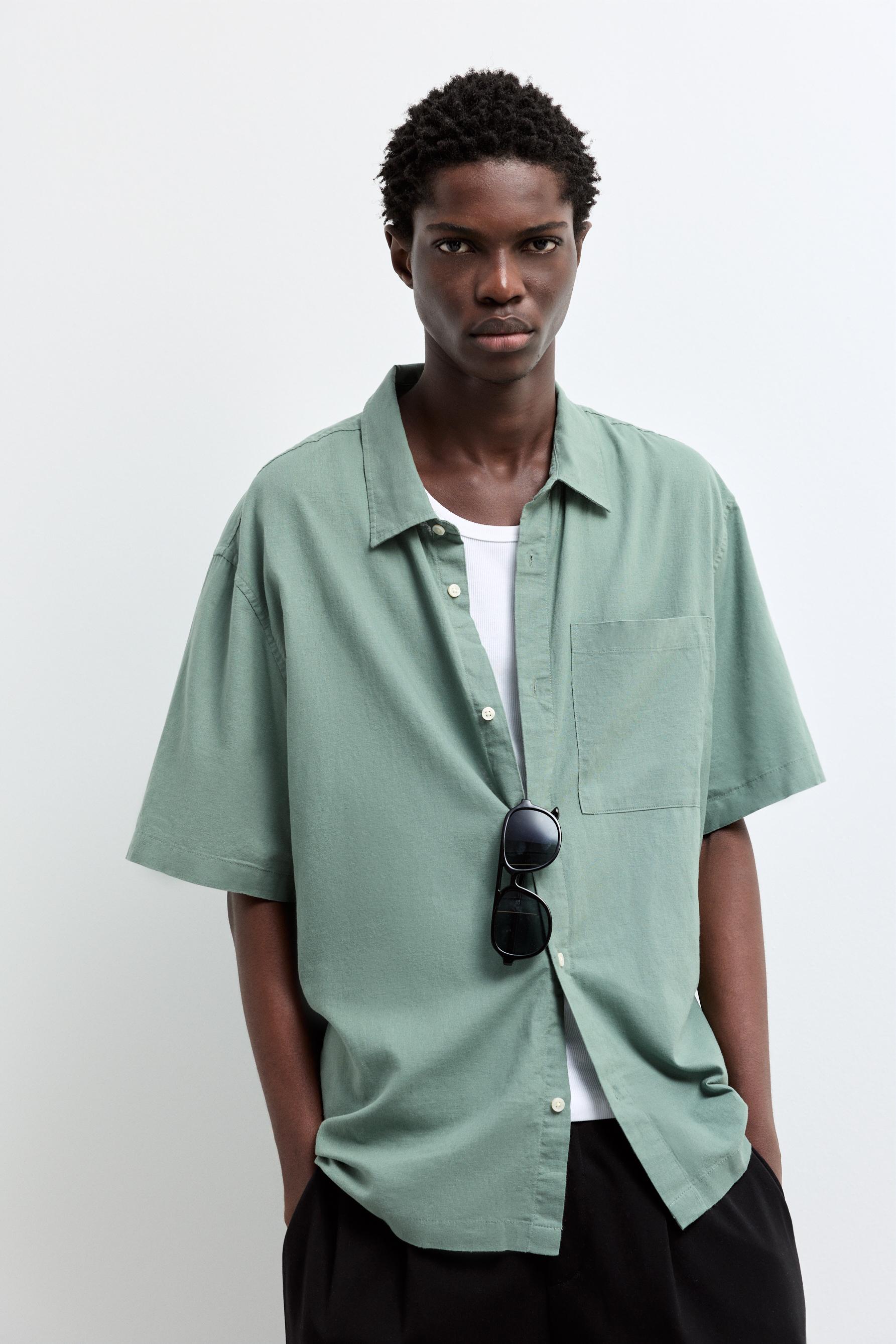 Camisa lino - algodón manga corta