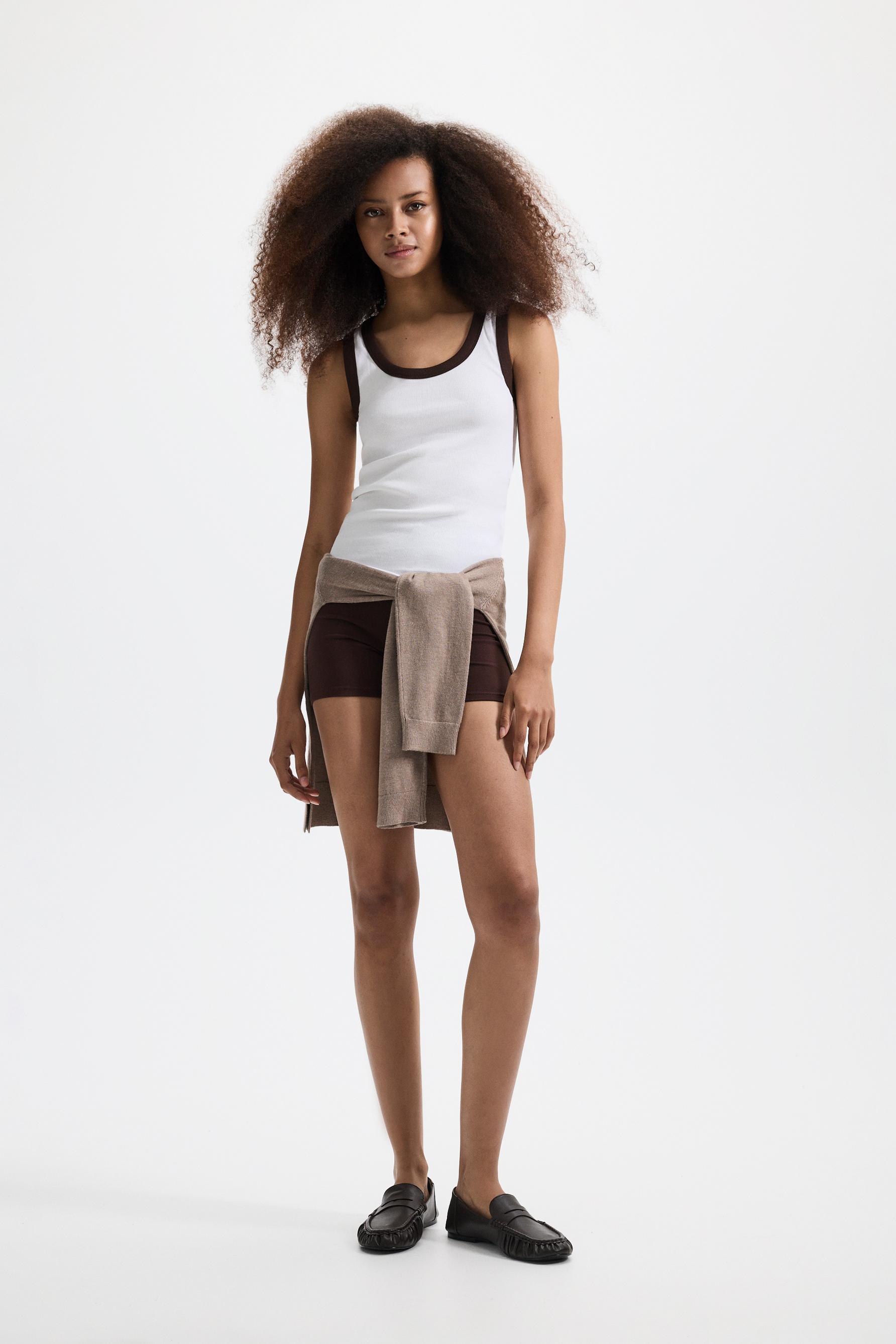 Contrast detail racerback T-shirt — BROWN/WHITE
