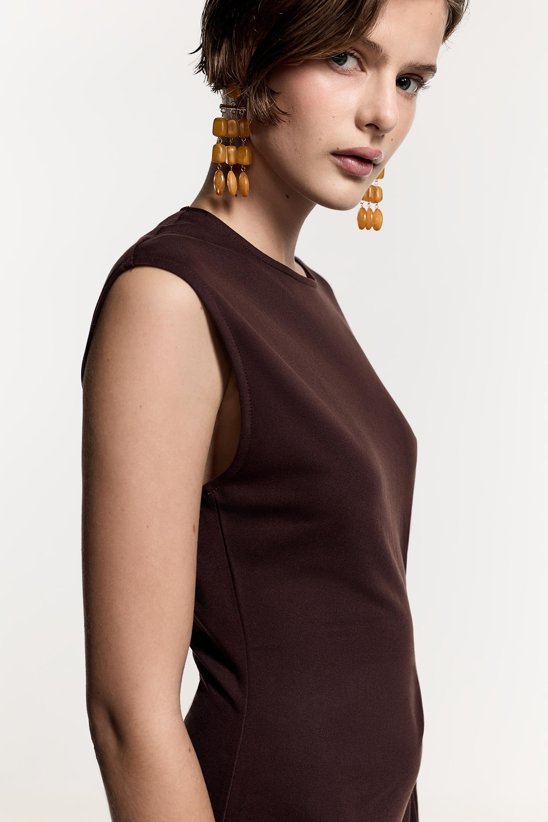 Midi dress with tie detail — CHOCOLATE