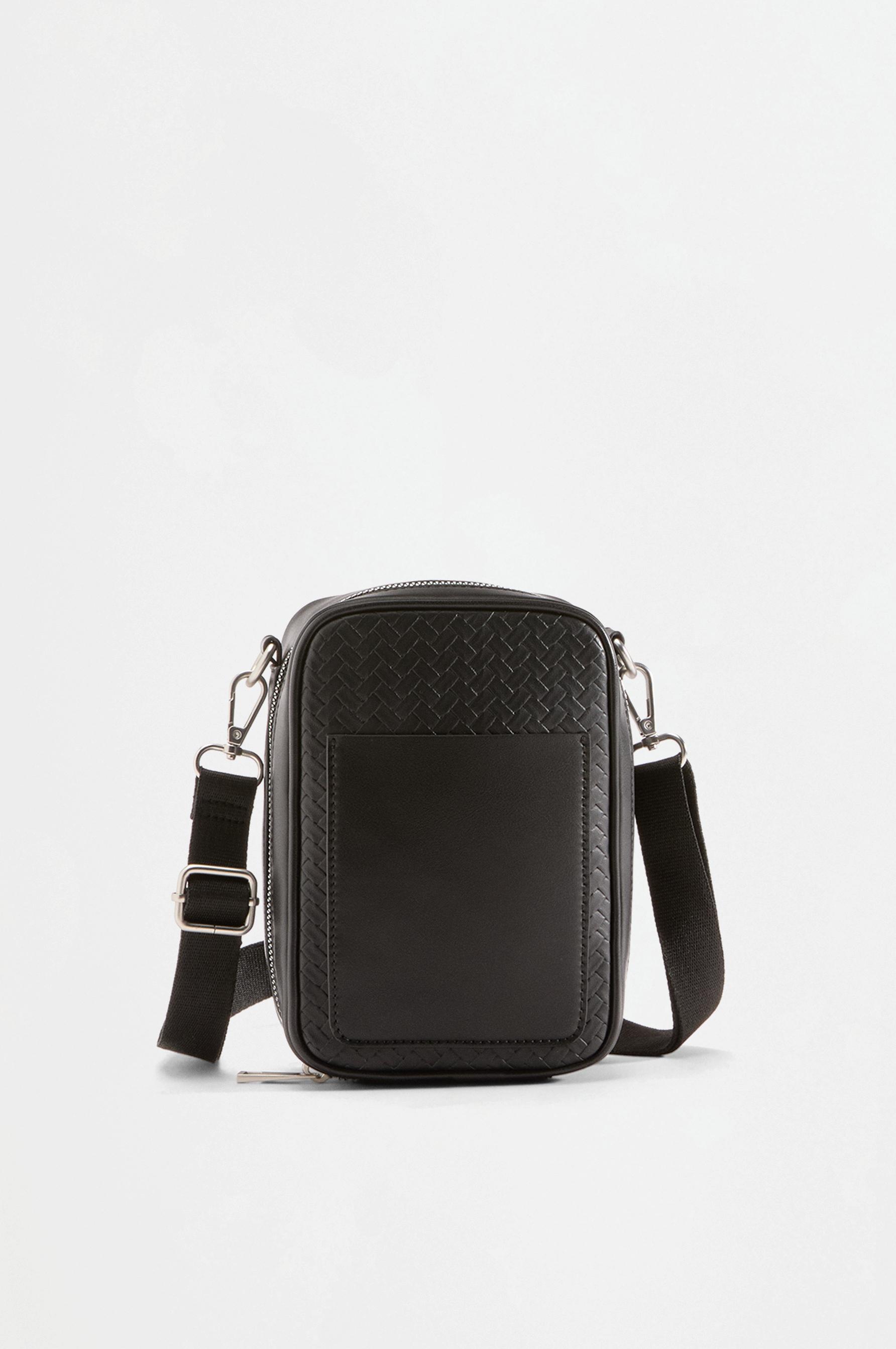 Vertical braided-effect crossbody bag — BLACK