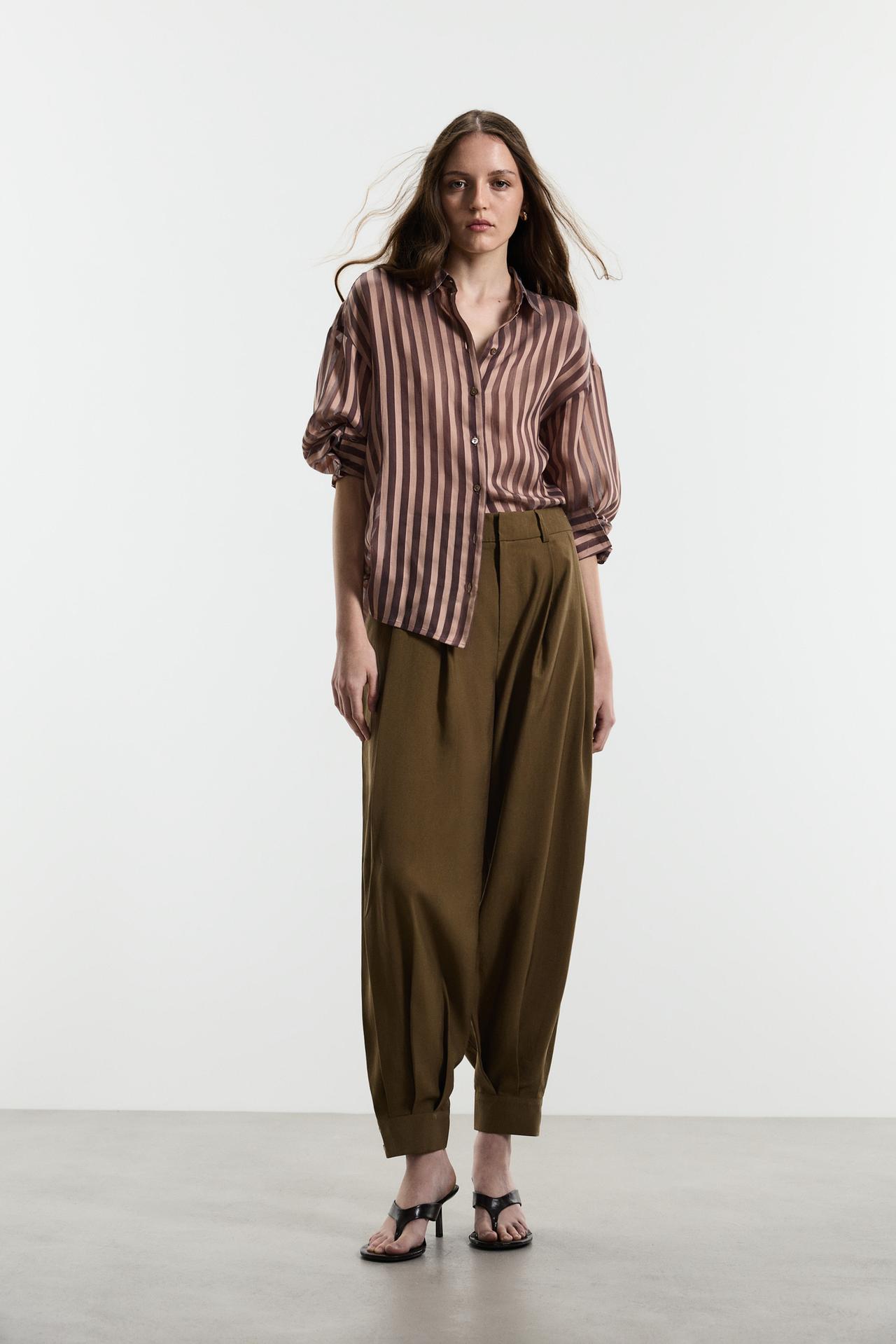 Semi-sheer flowing shirt — CHOCOLATE