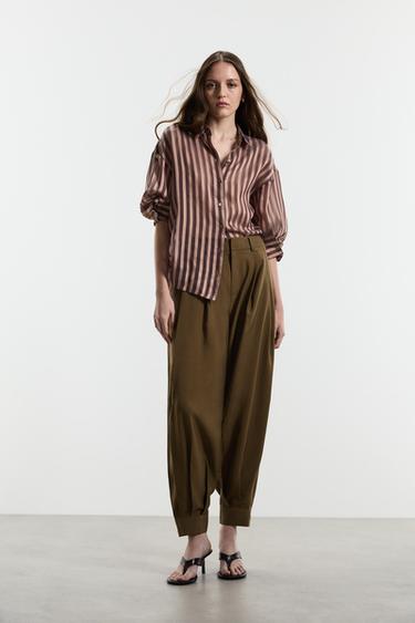 Semi-sheer flowing shirt — CHOCOLATE 2