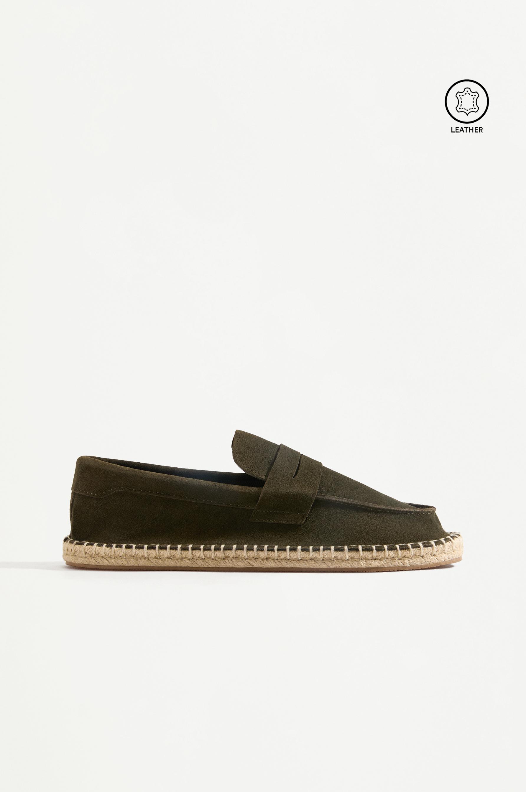 Leather moccasin with jute-effect sole — KHAKI