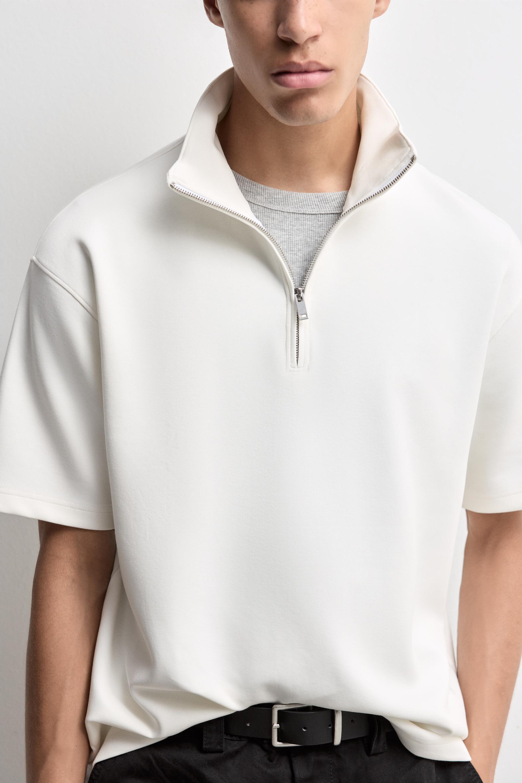 Interlock polo shirt with zip — OFF WHITE