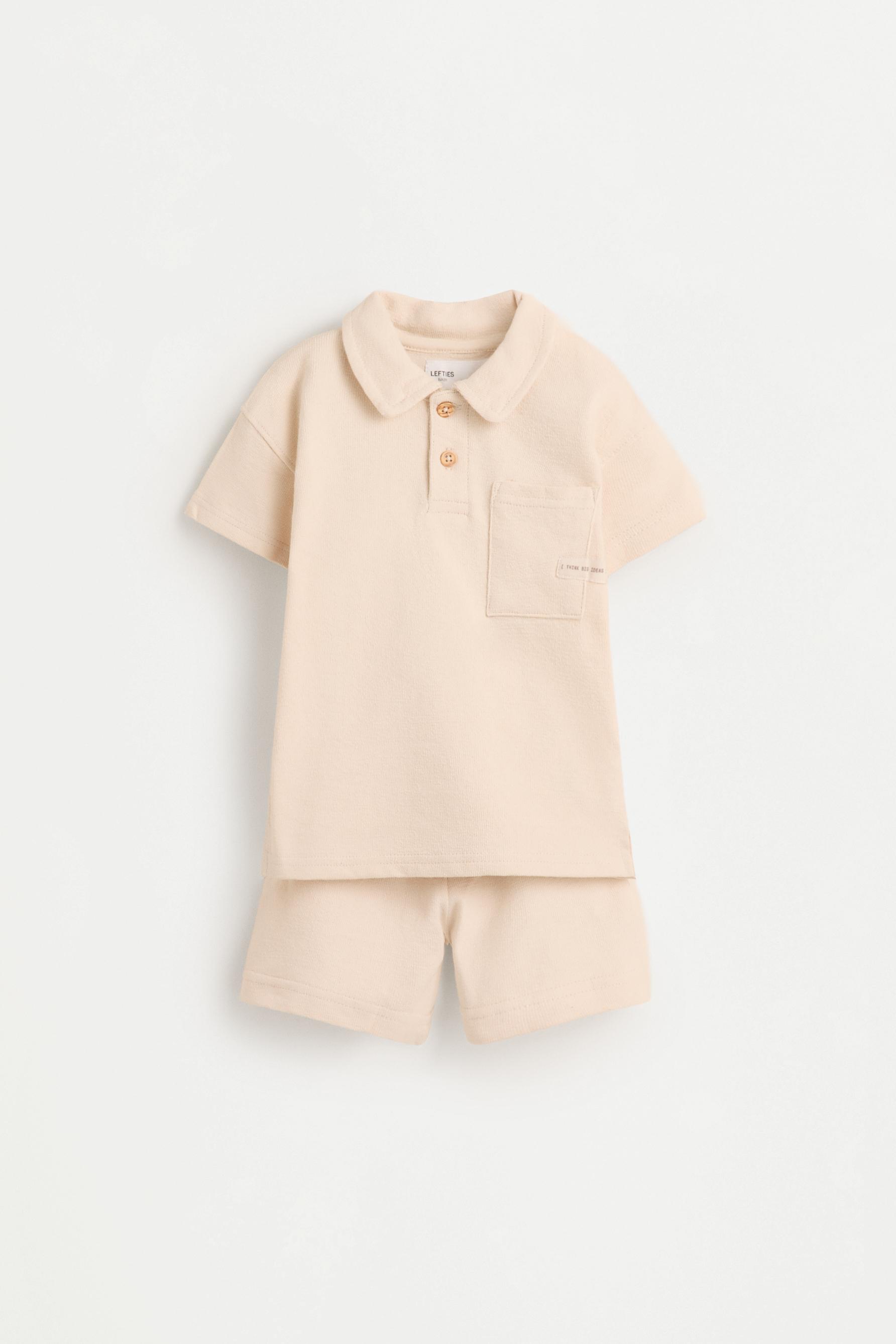 Rustic polo shirt and Bermuda shorts set — ECRU