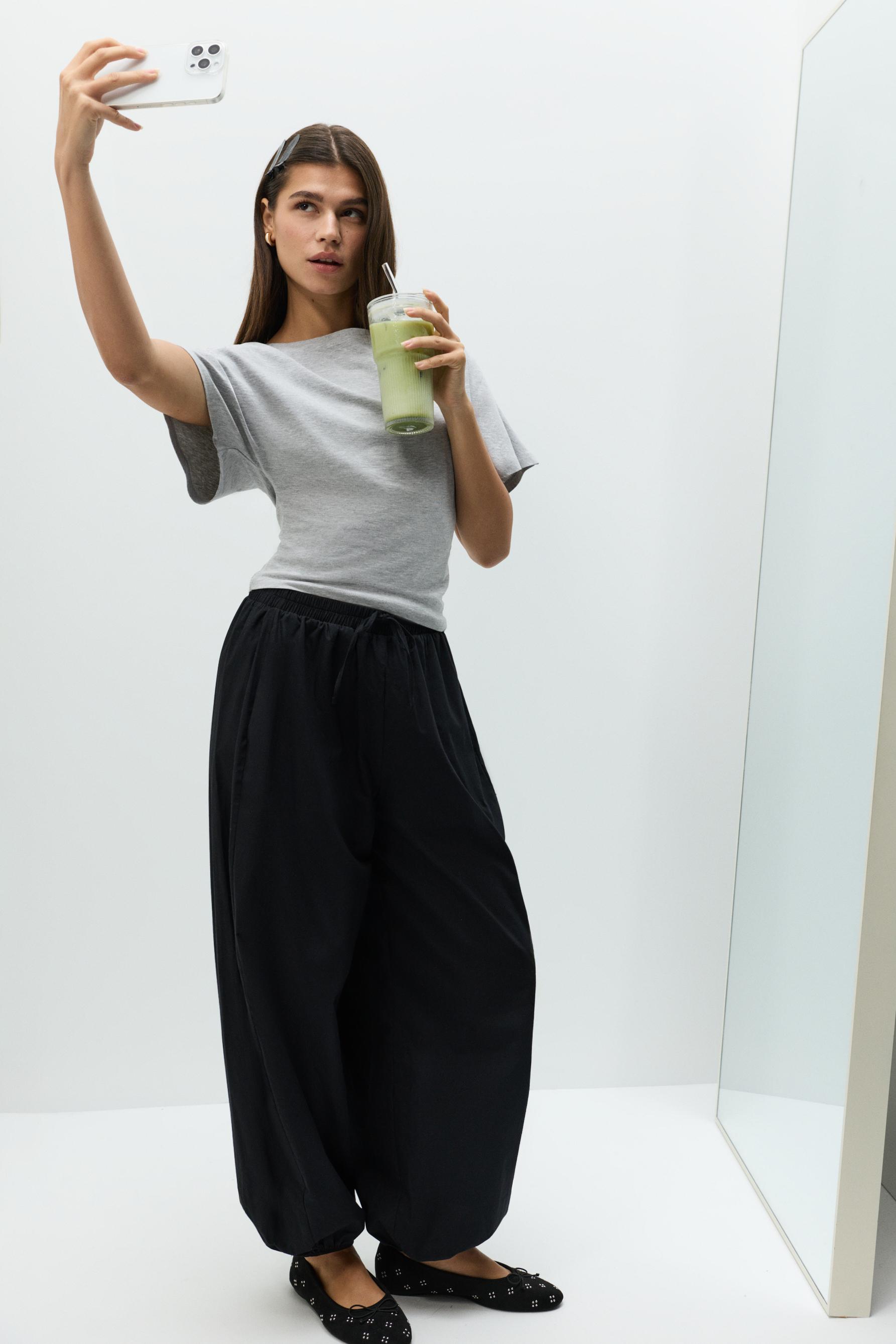 Plaid sarouel trousers — BLACK