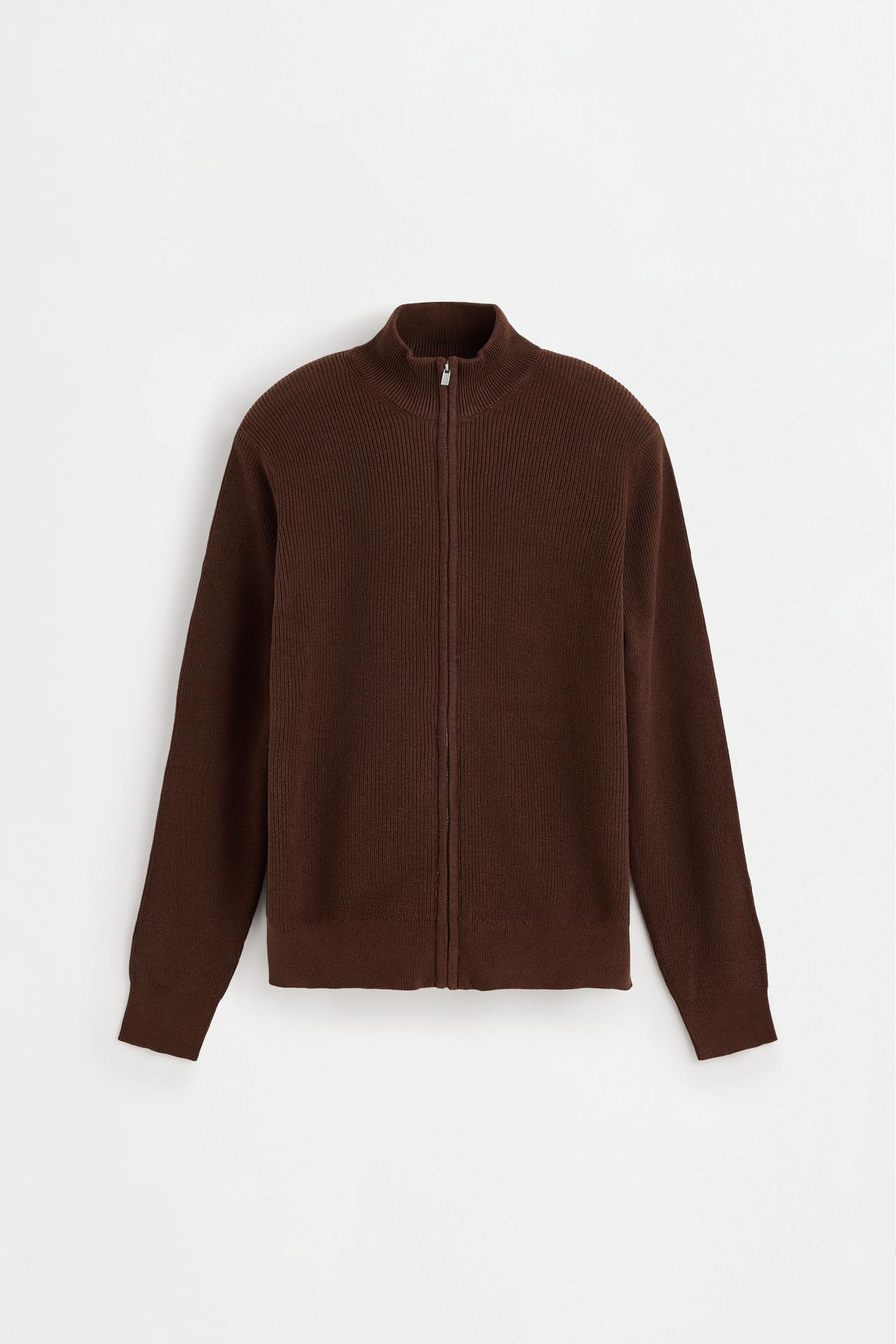 Zip-up knit cardigan — BROWN
