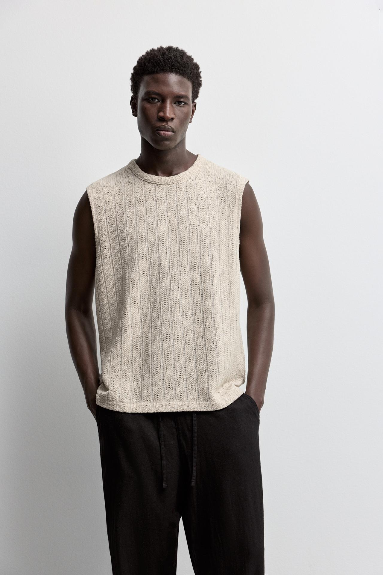 Openwork textured vest — CAMEL