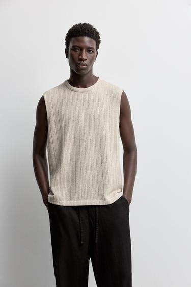 Openwork textured vest — CAMEL 1