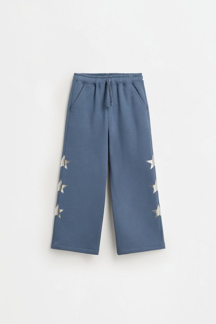 Star print plush culottes — STEEL BLUE