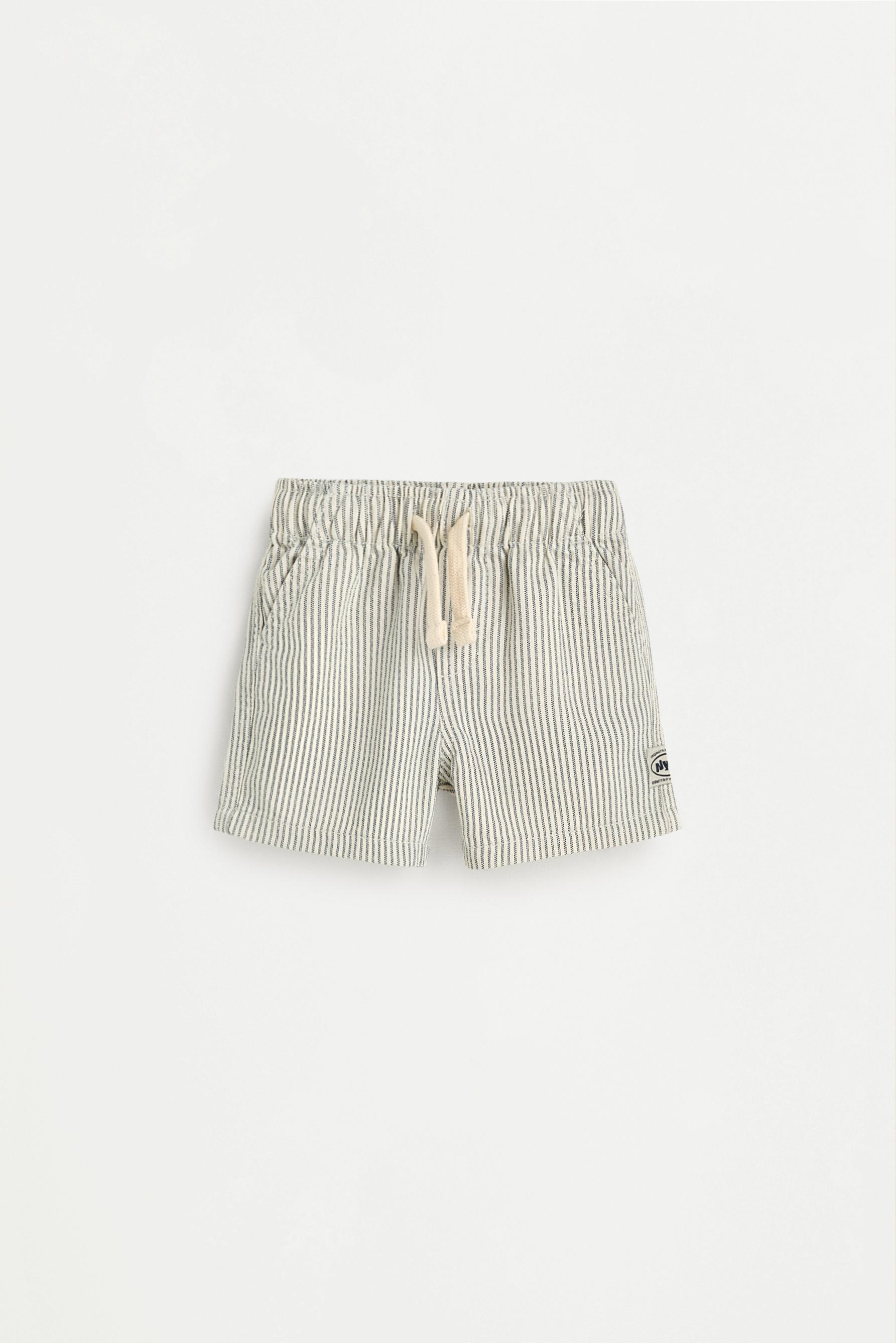 Striped denim jogger Bermuda shorts — BLUE TONES (alternate view)