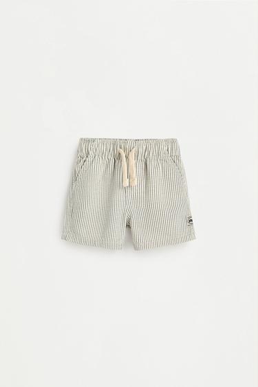 Striped denim jogger Bermuda shorts — BLUE TONES 1