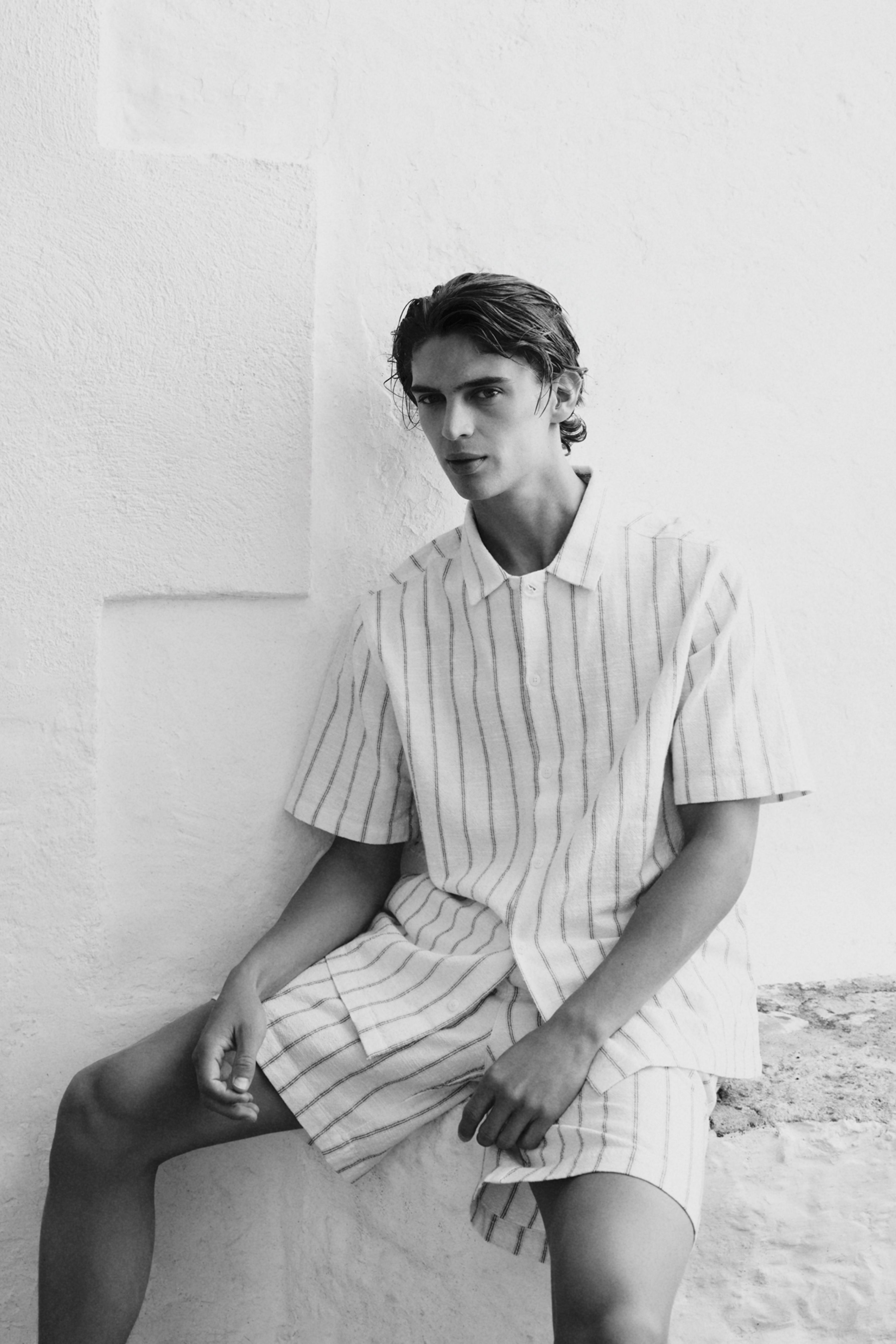 Rustic striped Bermuda shorts — OFF WHITE