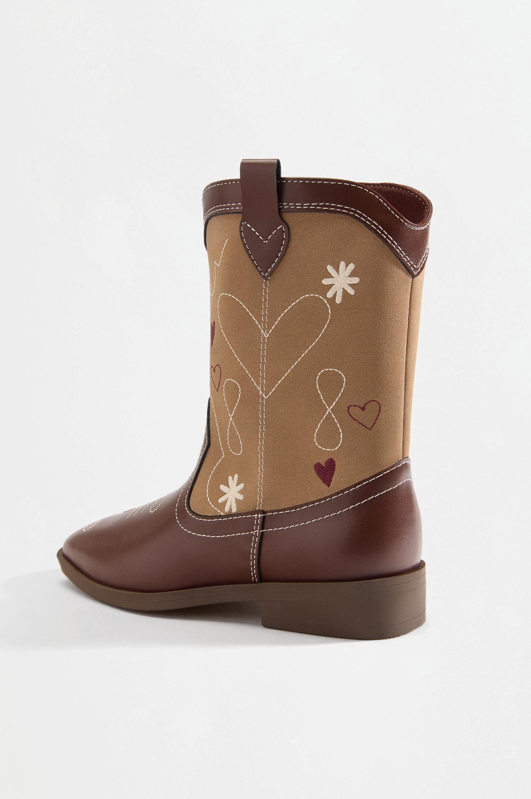 Embroidered Cowboy Boots — BROWN